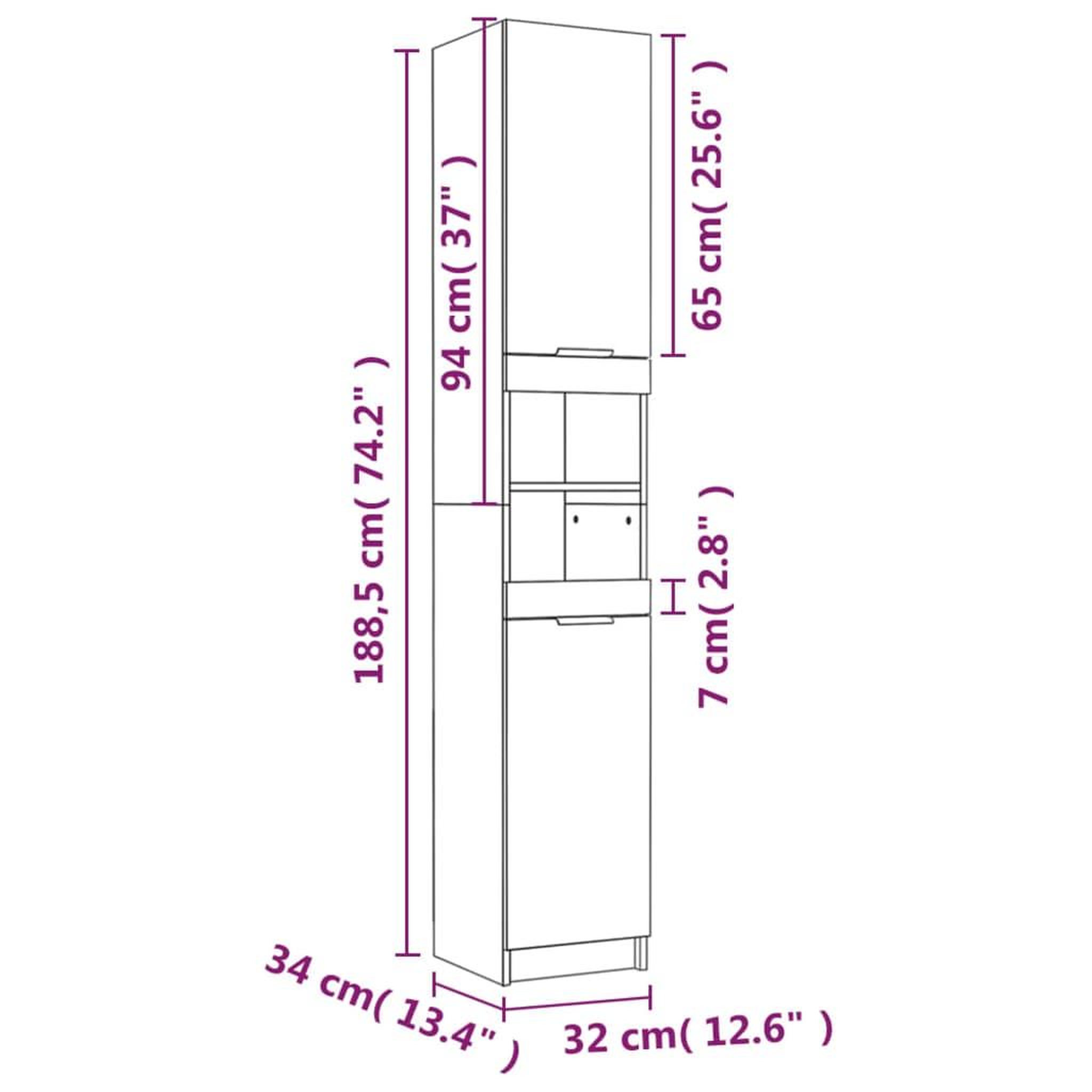 Voir la diapositive 6 : VIDAXL Armoire de salle de bain gris beton 32x34x188,5 cm