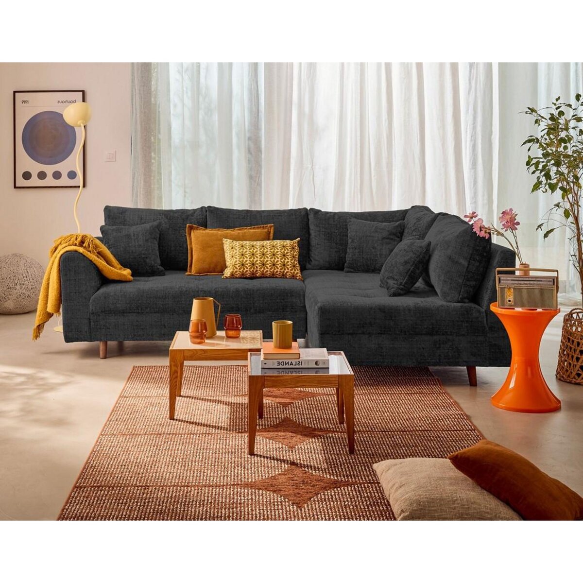 LISA DESIGN Rune - canapé d'angle droit 4 places en velours texturé