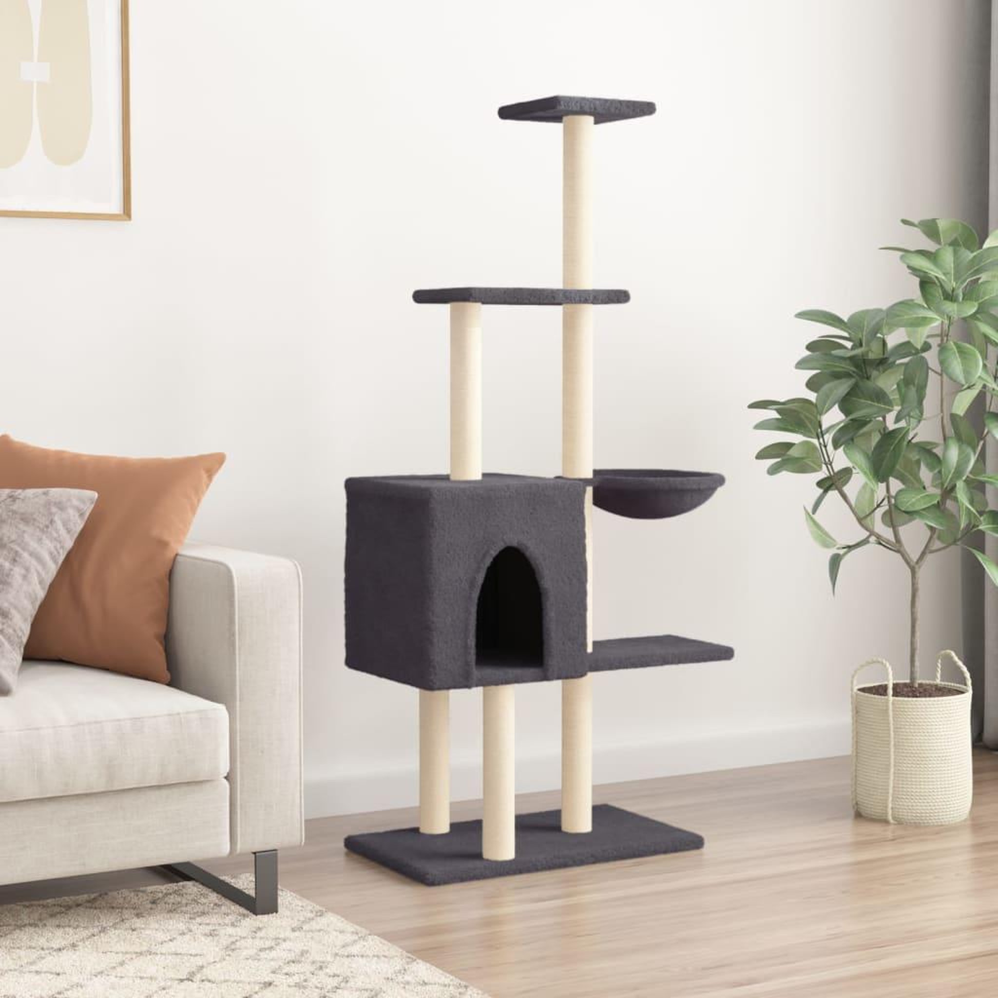 Voir la diapositive 3 : VIDAXL Arbre a chat avec griffoirs en sisal Gris fonce 145 cm