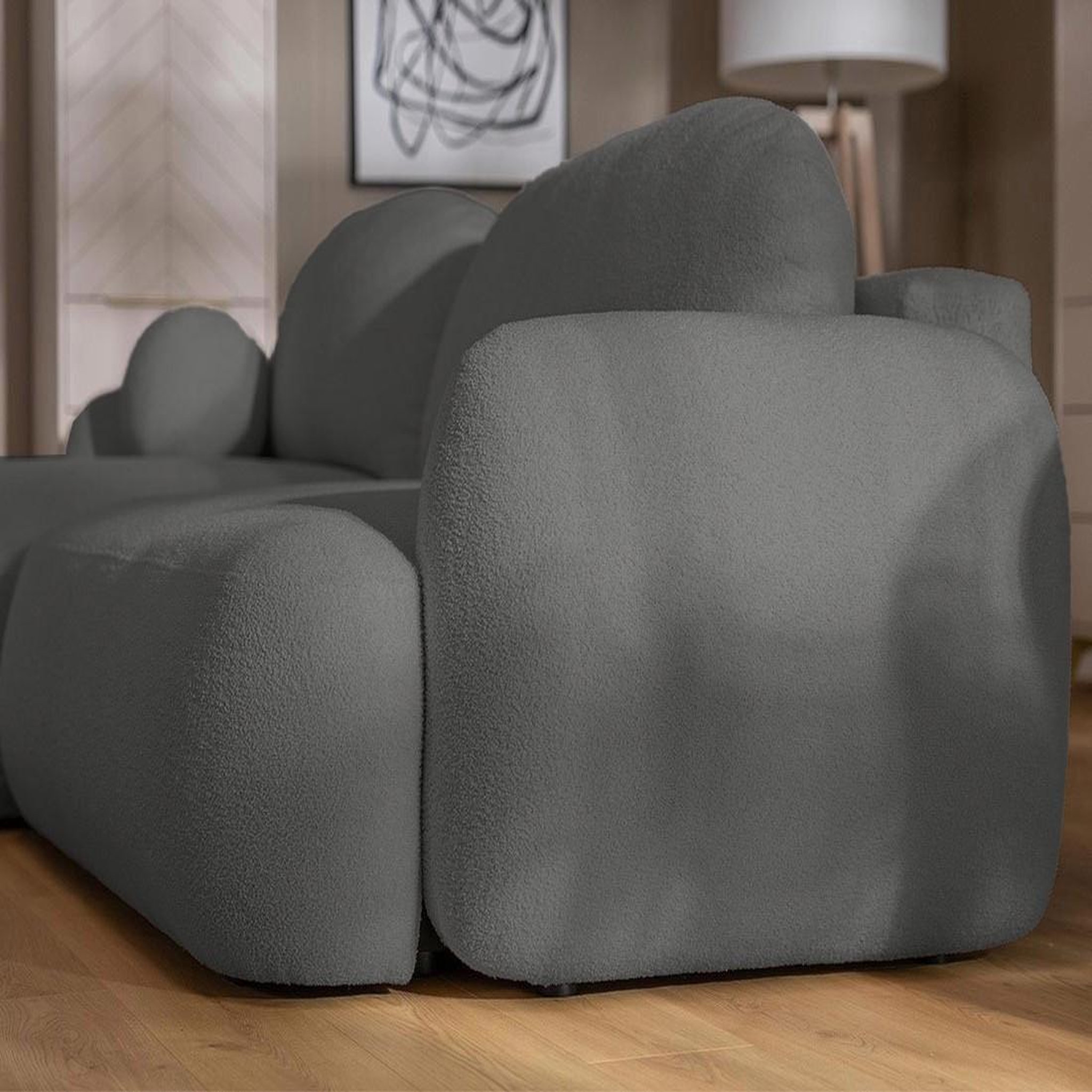 Voir la diapositive 4 : BEST MOBILIER Berenice - canapé d'angle droit 4 places convertible avec coffre en tissu bouclette