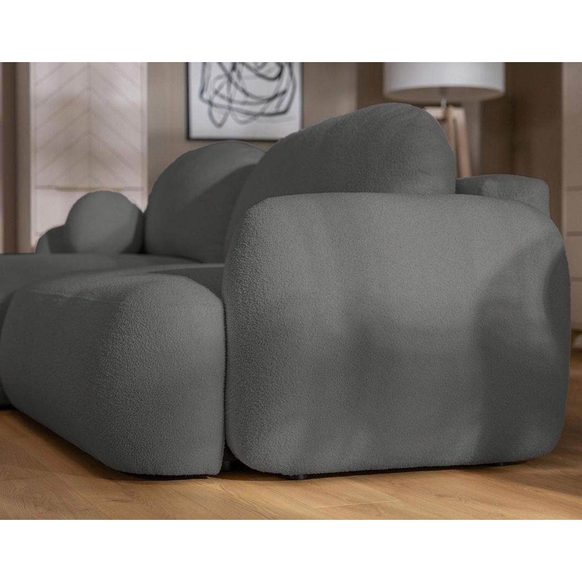 BEST MOBILIER Berenice - canapé d'angle droit 4 places convertible avec coffre en tissu bouclette