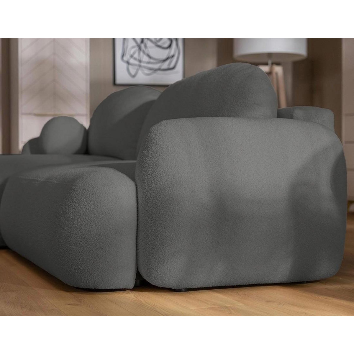 BEST MOBILIER Berenice - canapé d'angle droit 4 places convertible avec coffre en tissu bouclette