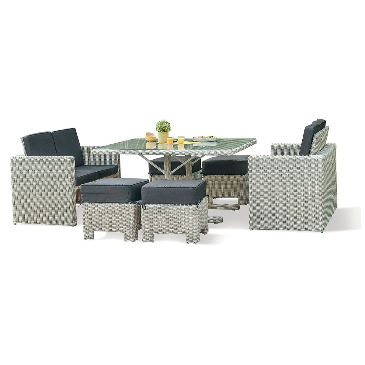 DCB GARDEN Salon de jardin encastrable - 8 places - Aluminium - gris crème - OCEANE