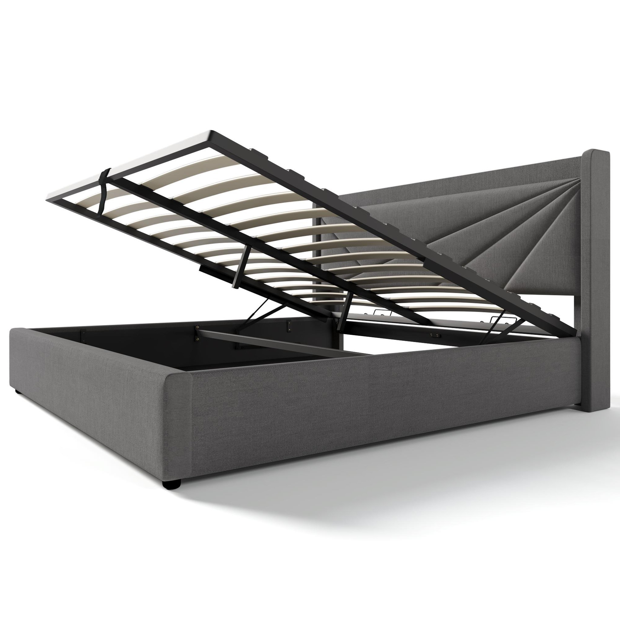 Voir la diapositive 6 : MERAX Lit coffre avec sommier et USB Lin