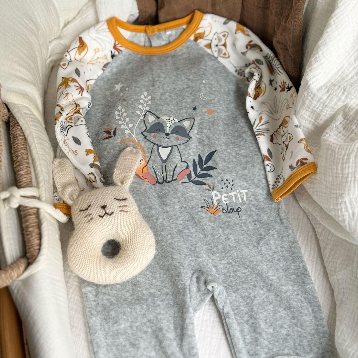 Petit Béguin Pyjama bébé en velours Petit Loup