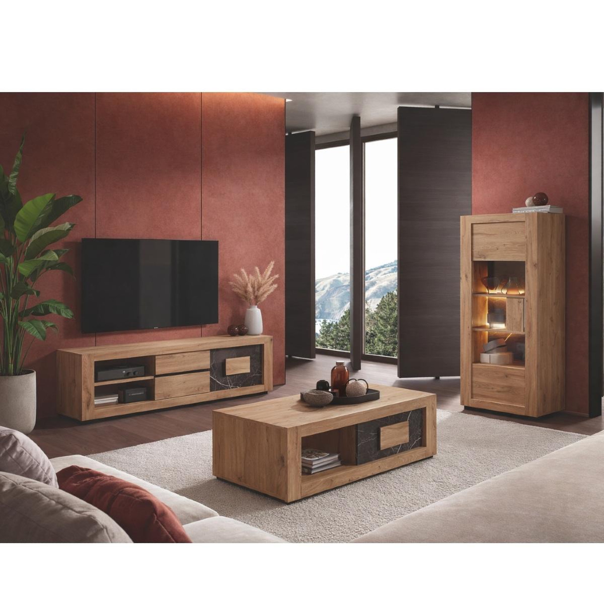 Voir la diapositive 3 : JLC KREATION Vitrine moderne en bois 1 porte vitrée et led racha