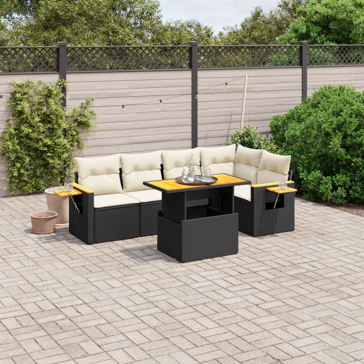 VIDAXL Salon de jardin 6 pcs avec coussins noir resine tressee