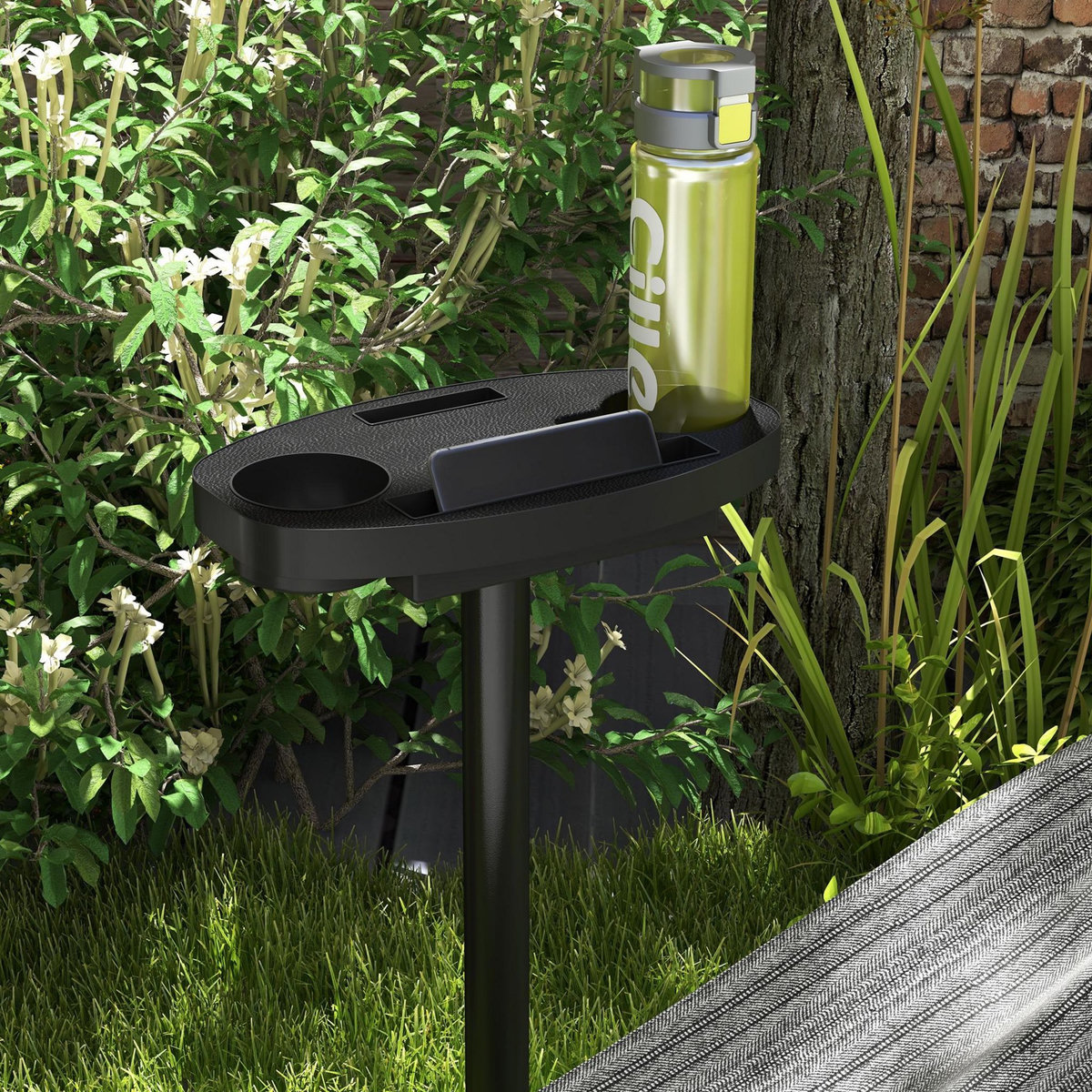 OUTSUNNY Support pied de hamac avec porte-gobelet structure métal époxy noir