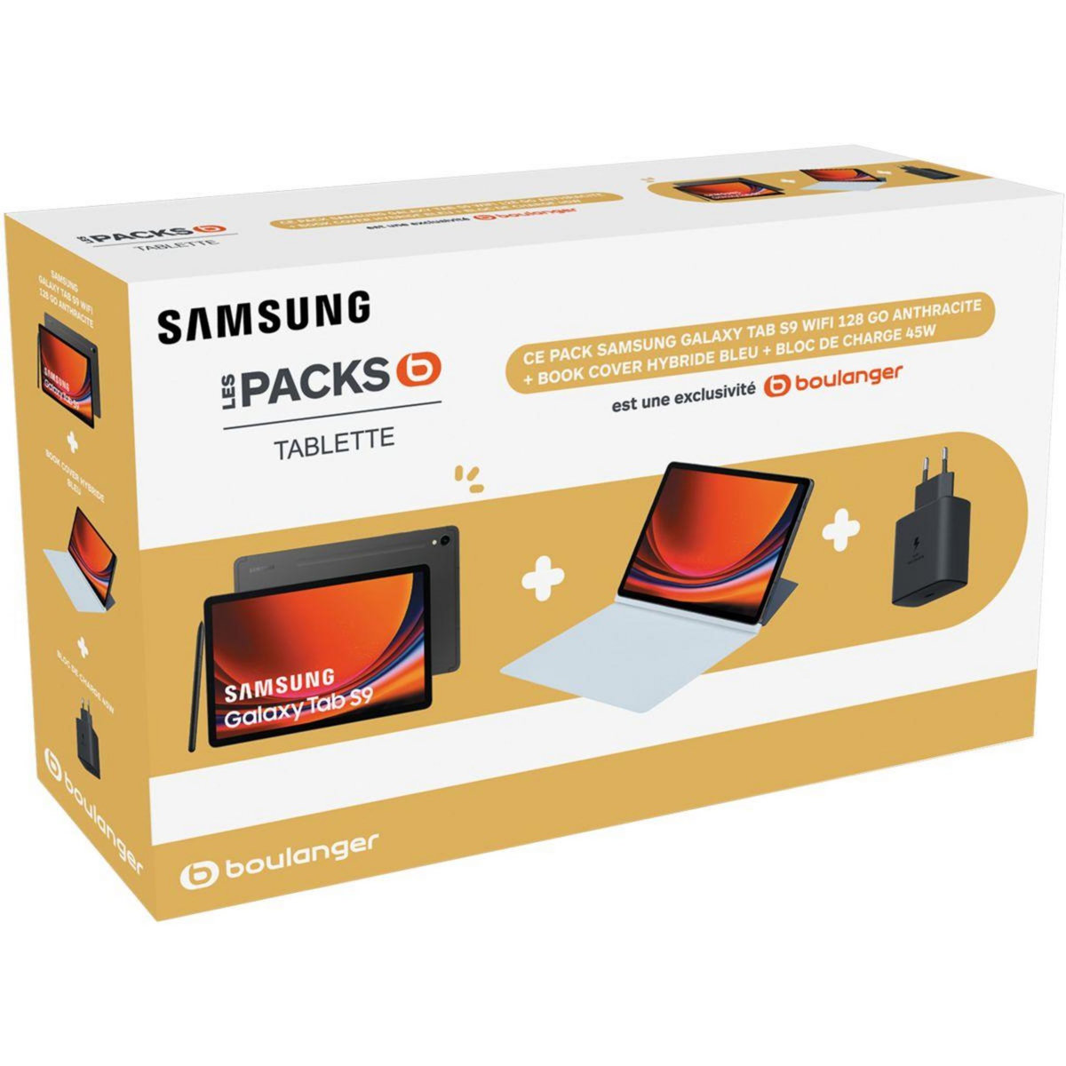 Samsung Tablette Android Pack S9 + BookCover+ Bloc de charge
