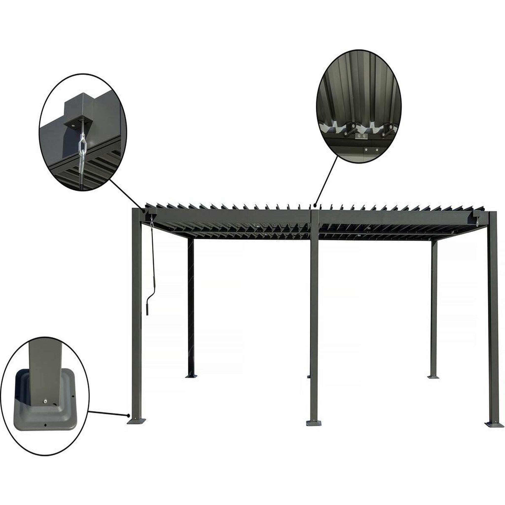 Voir la diapositive 4 : Habitat et Jardin Pergola bioclimatique en aluminium avec rideau et moustiquaire  Kensington  - 3 x 5 m - Gris