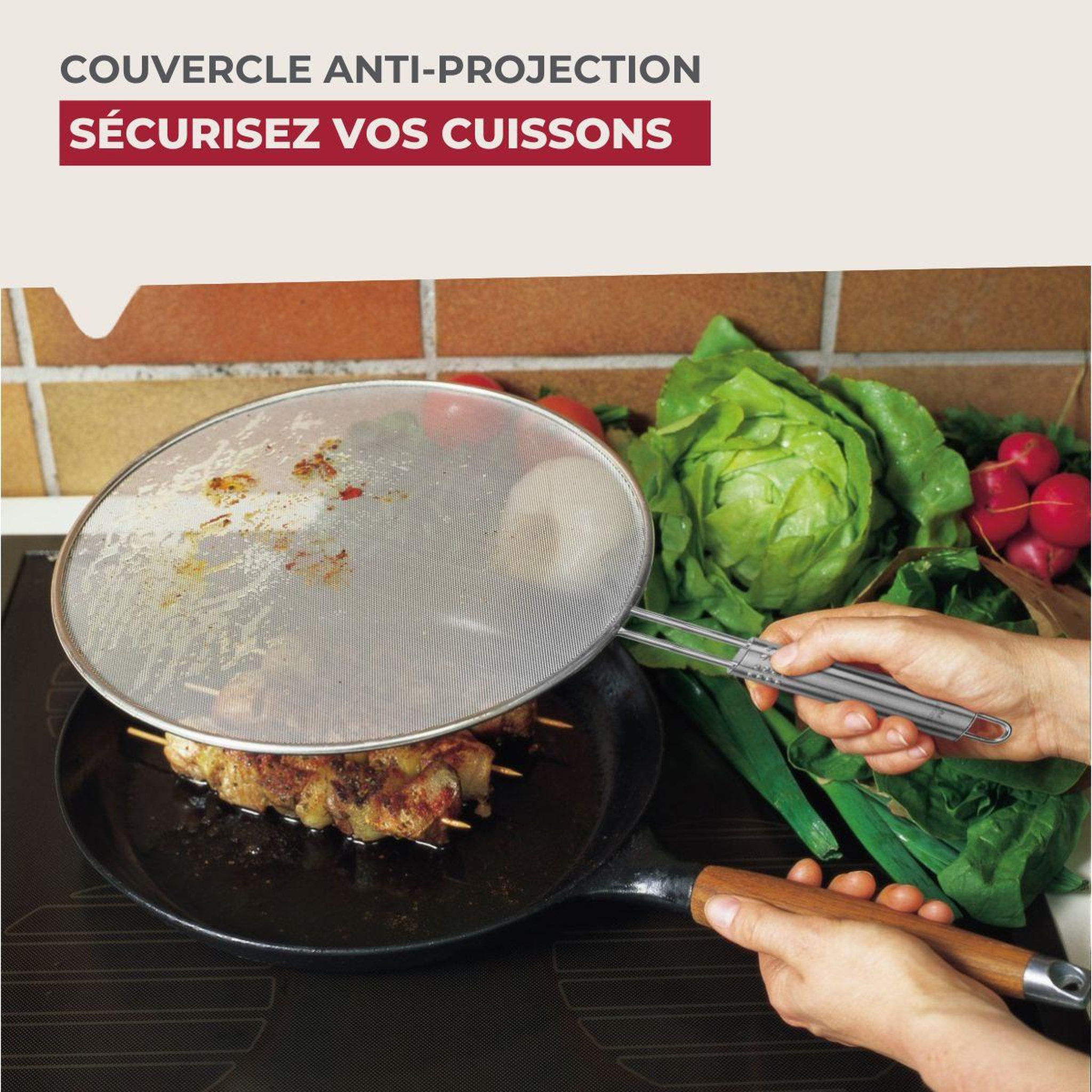 Voir la diapositive 2 : Fackelmann Set de 2 couvercles de cuisine 29/29 cm en acier inoxydable avec 2 ustensiles Fackelmann Basic