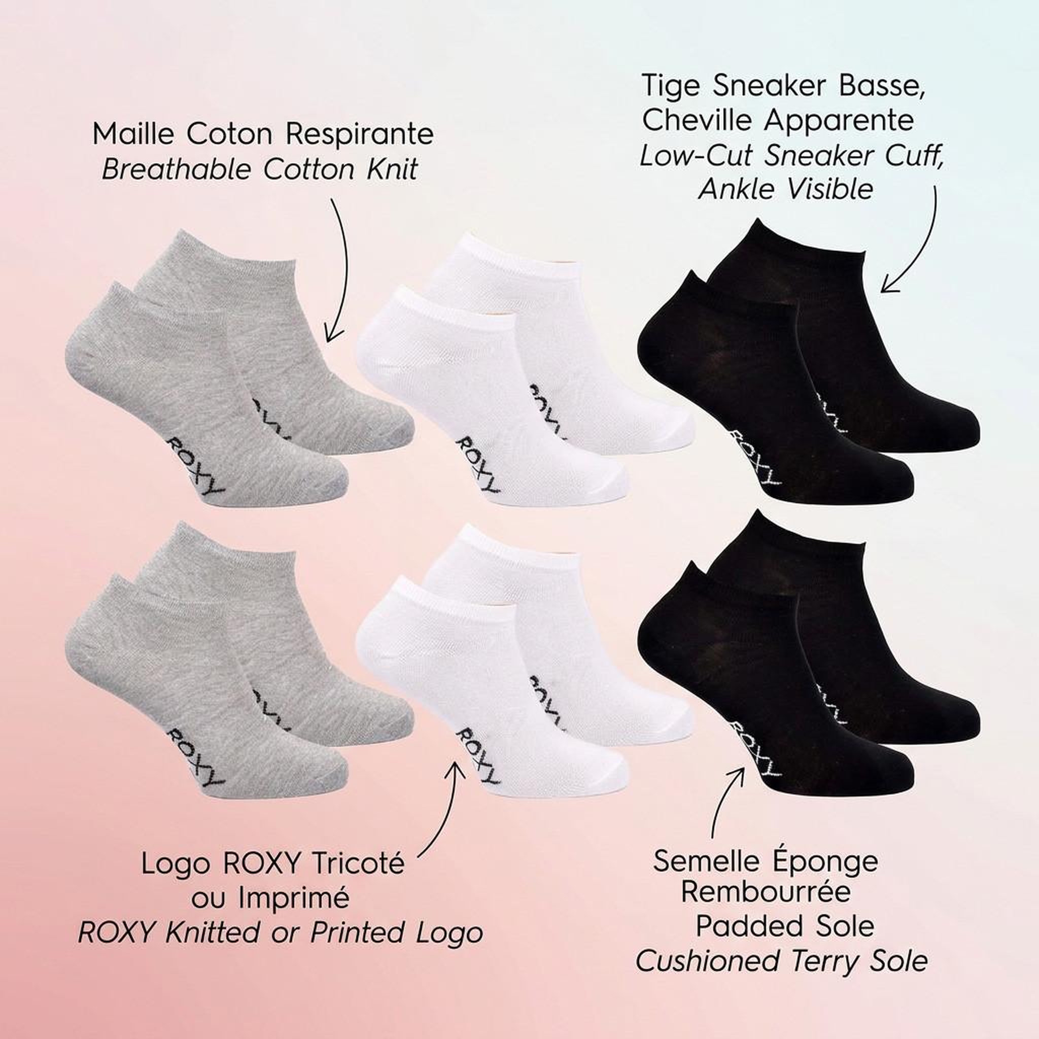 Voir la diapositive 5 : ROXY Roxy chaussettes fille sneaker pack 6 (lot) - coton respirant