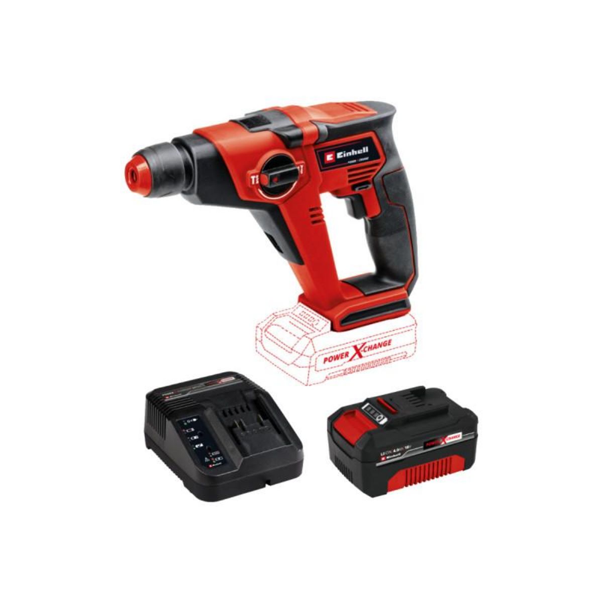 Einhell Pack EINHELL Marteau Perforateur 18V Power X-Change - TE-HD 18/12 Li-Solo - Starter Kit Power 4.0Ah