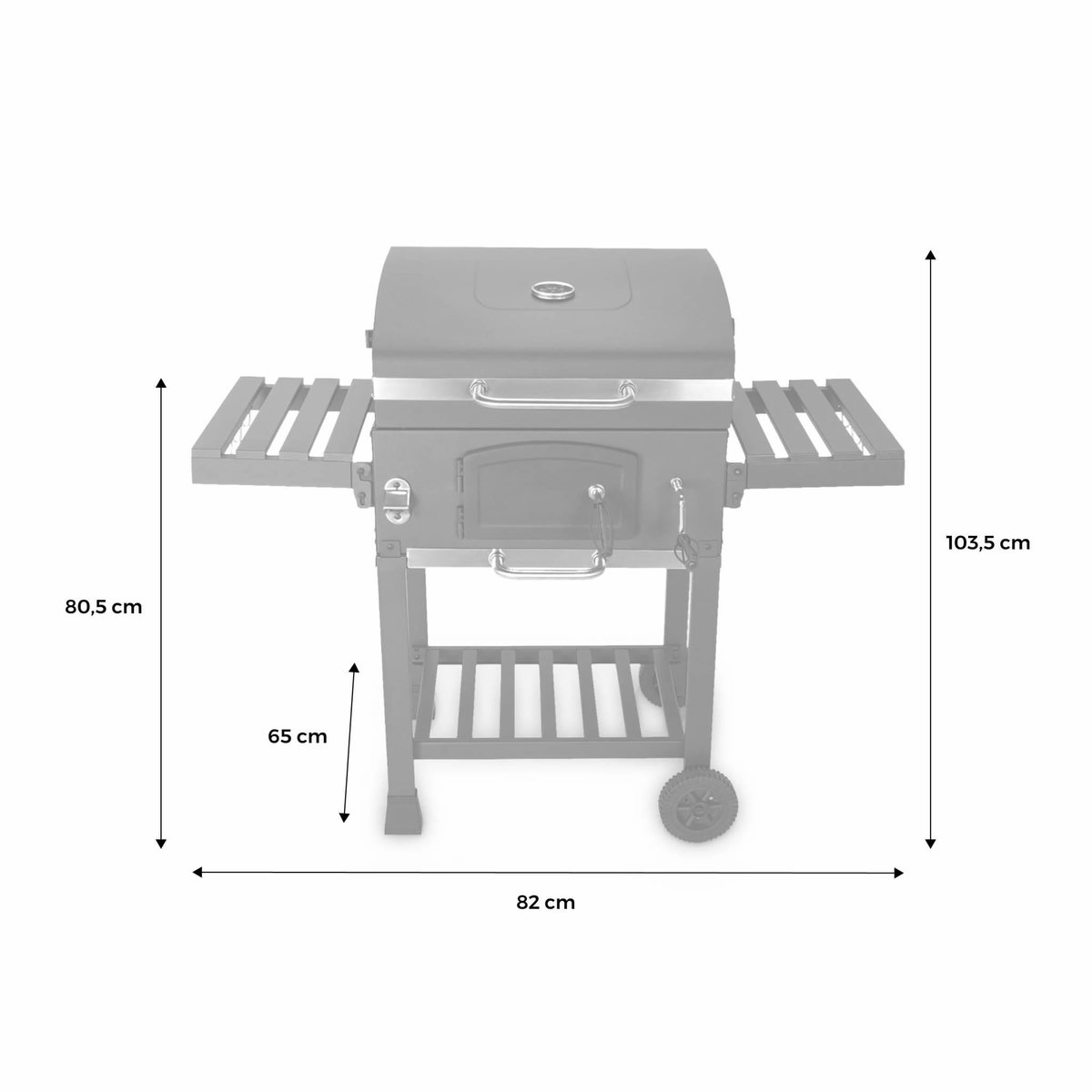 SWEEEK Barbecue Grill charbon de bois noir - Fumoir avec récupérateur de cendres. aérateurs. bac charbon ajustable et tablettes rabattables