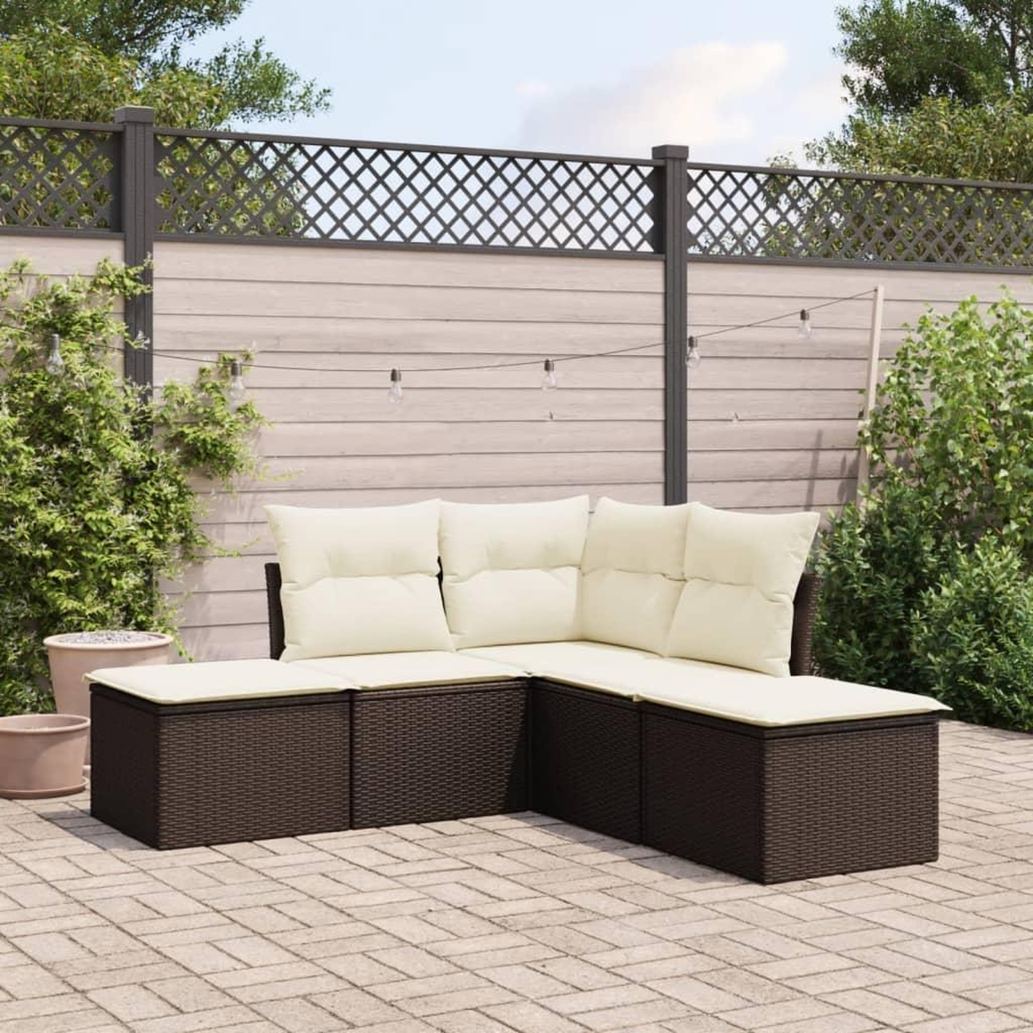 VIDAXL Salon de jardin avec coussins 5 pcs marron resine tressee
