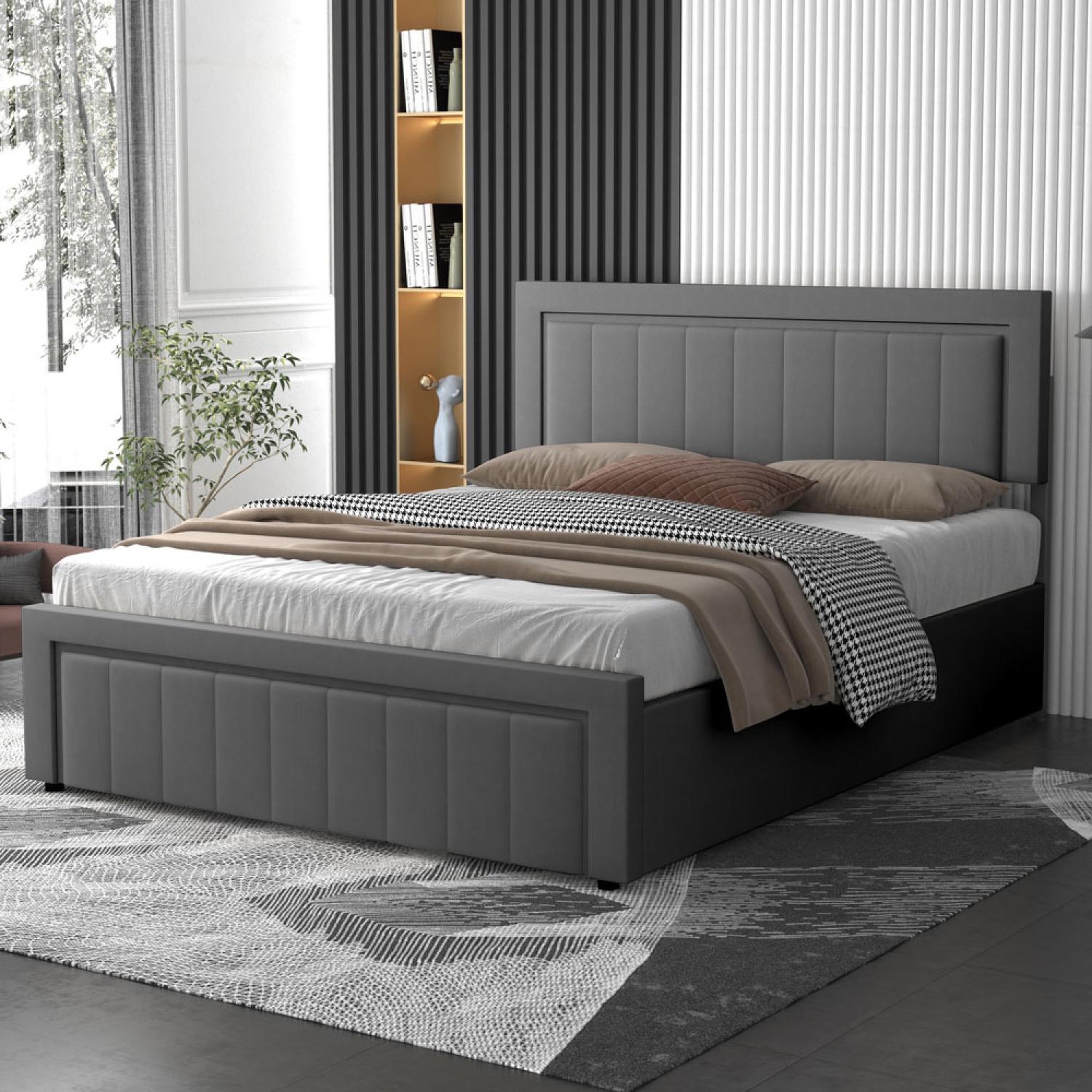 Voir la diapositive 3 : CONCEPT USINE Lit coffre 160x200cm en velours gris nashville