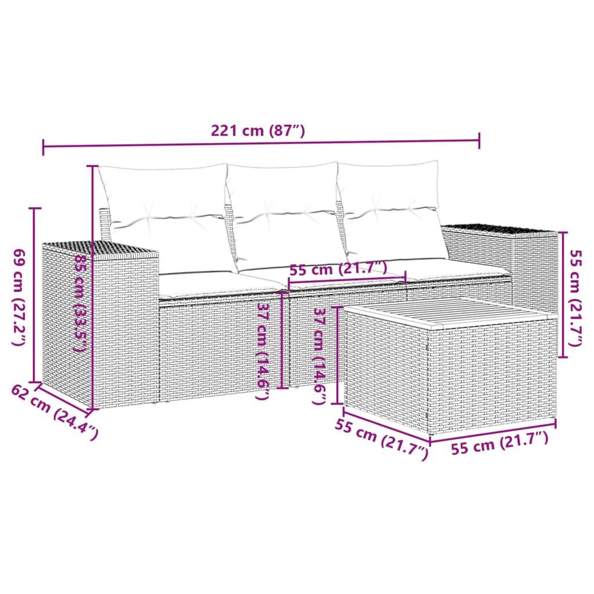 Voir la diapositive 4 : VIDAXL Salon de jardin 4 pcs avec coussins gris resine tressee