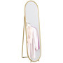 Voir la diapositive 1 : HOMCOM Grand miroir sur pied - miroir mural ovale avec support - dim. 40L x 160H cm - métal doré