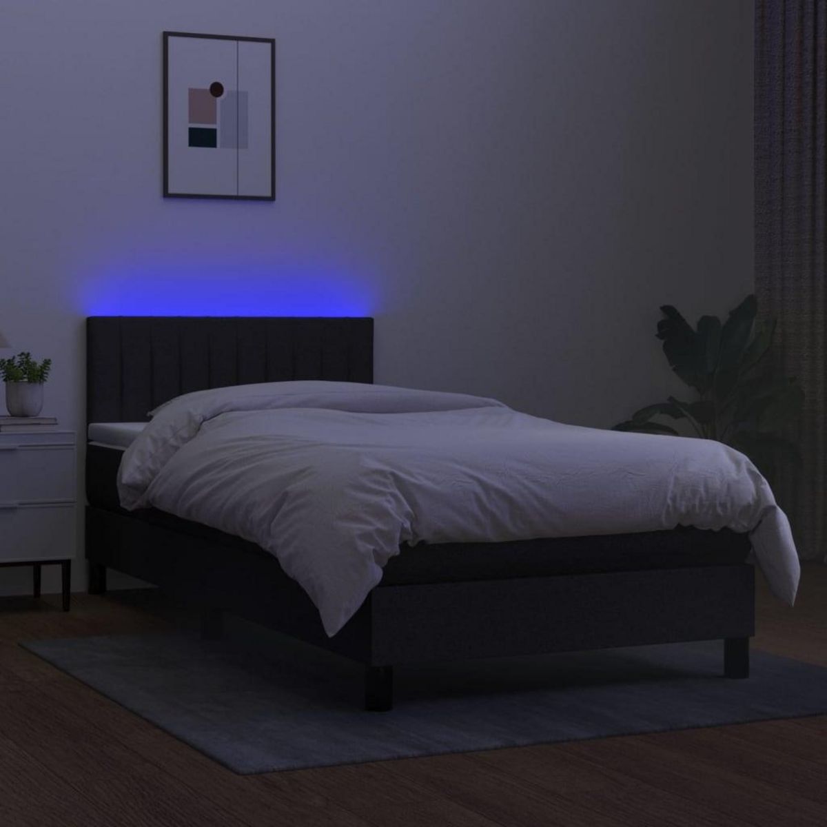VIDAXL Sommier a lattes de lit avec matelas et LED Noir 80x200cm Tissu