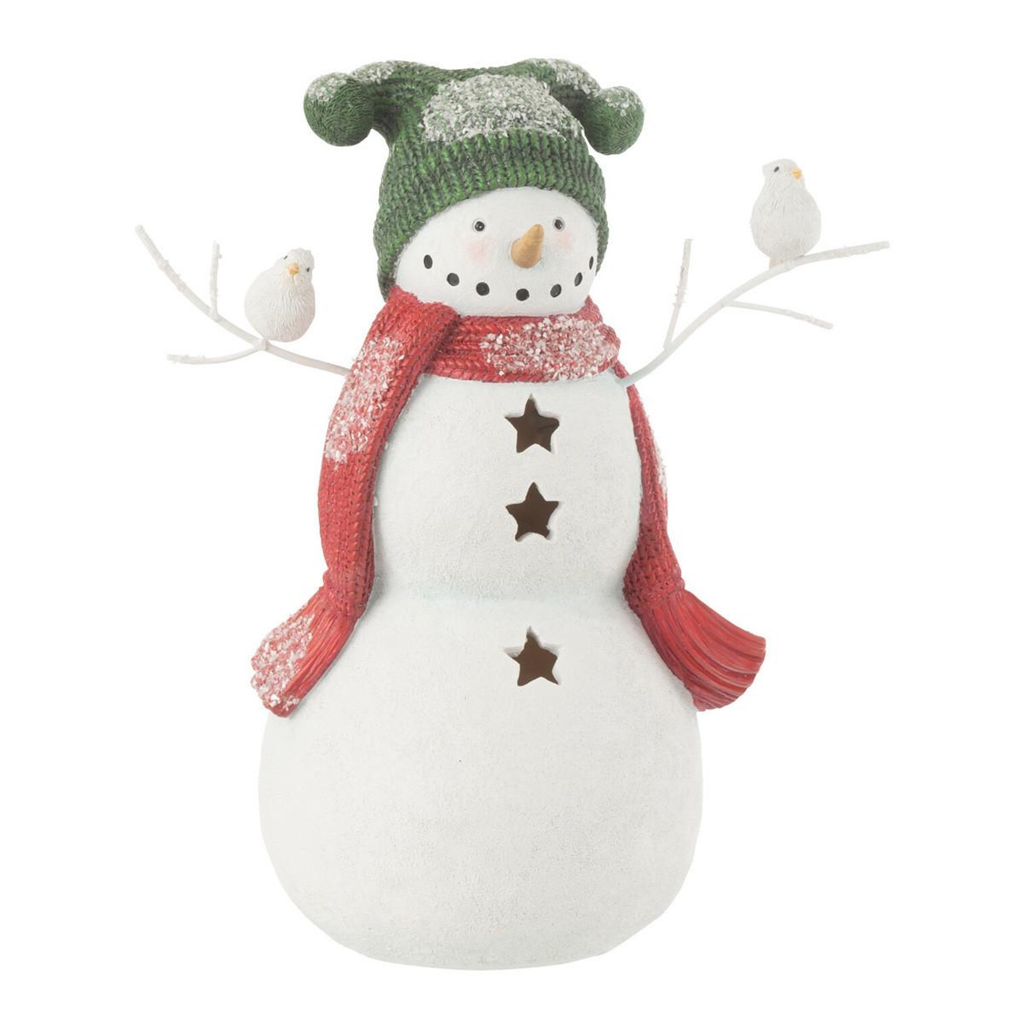 J-LINE Bonhomme de neige déco  oiseaux  27cm multicolore