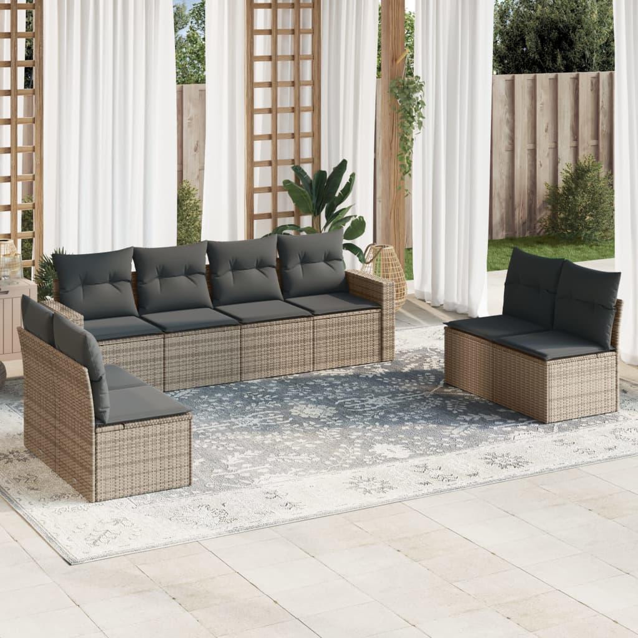 VIDAXL Salon de jardin 8 pcs avec coussins gris resine tressee