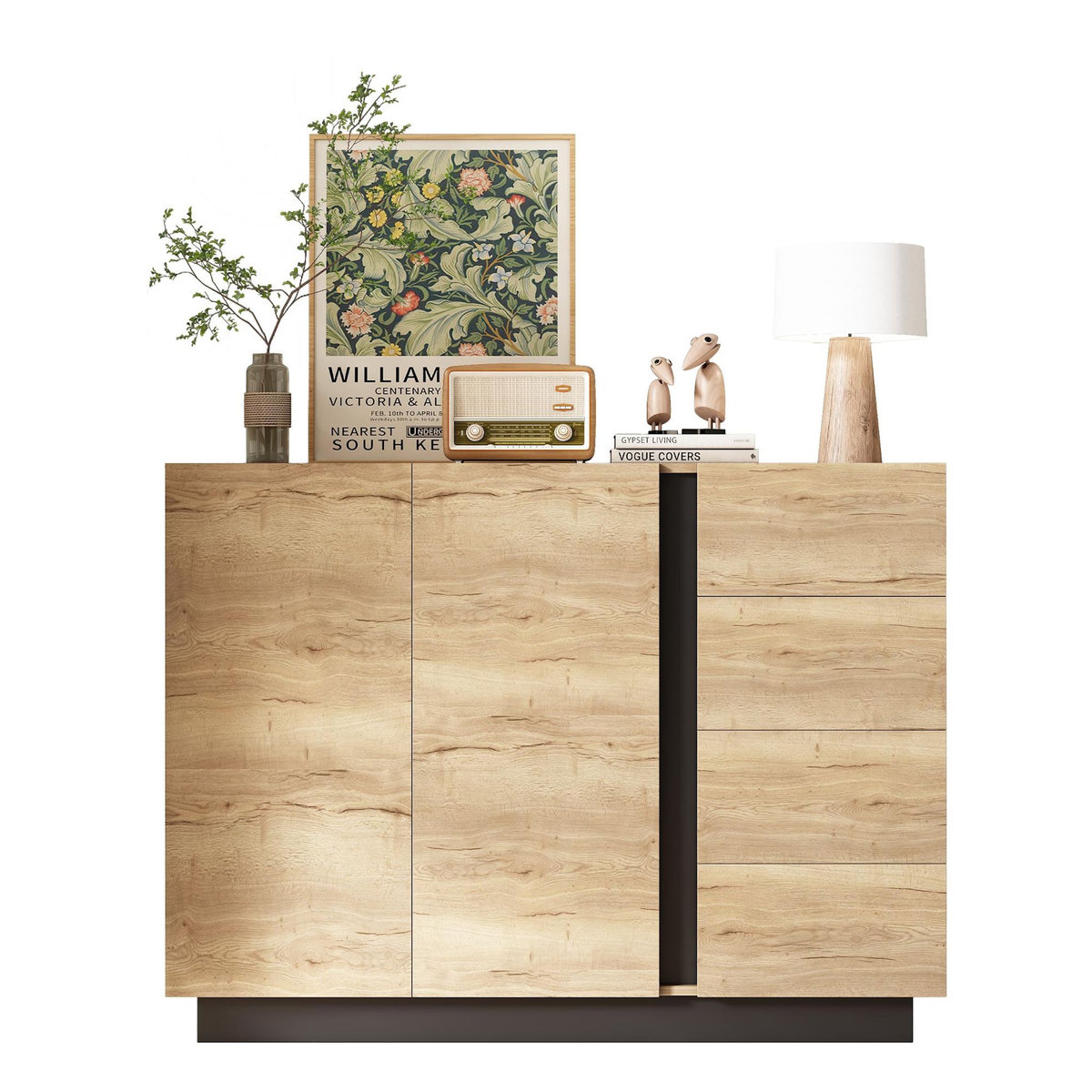 MERAX Buffet 2 porte(s) 4 tiroir(s) - 110 cm naturel panneau de particules