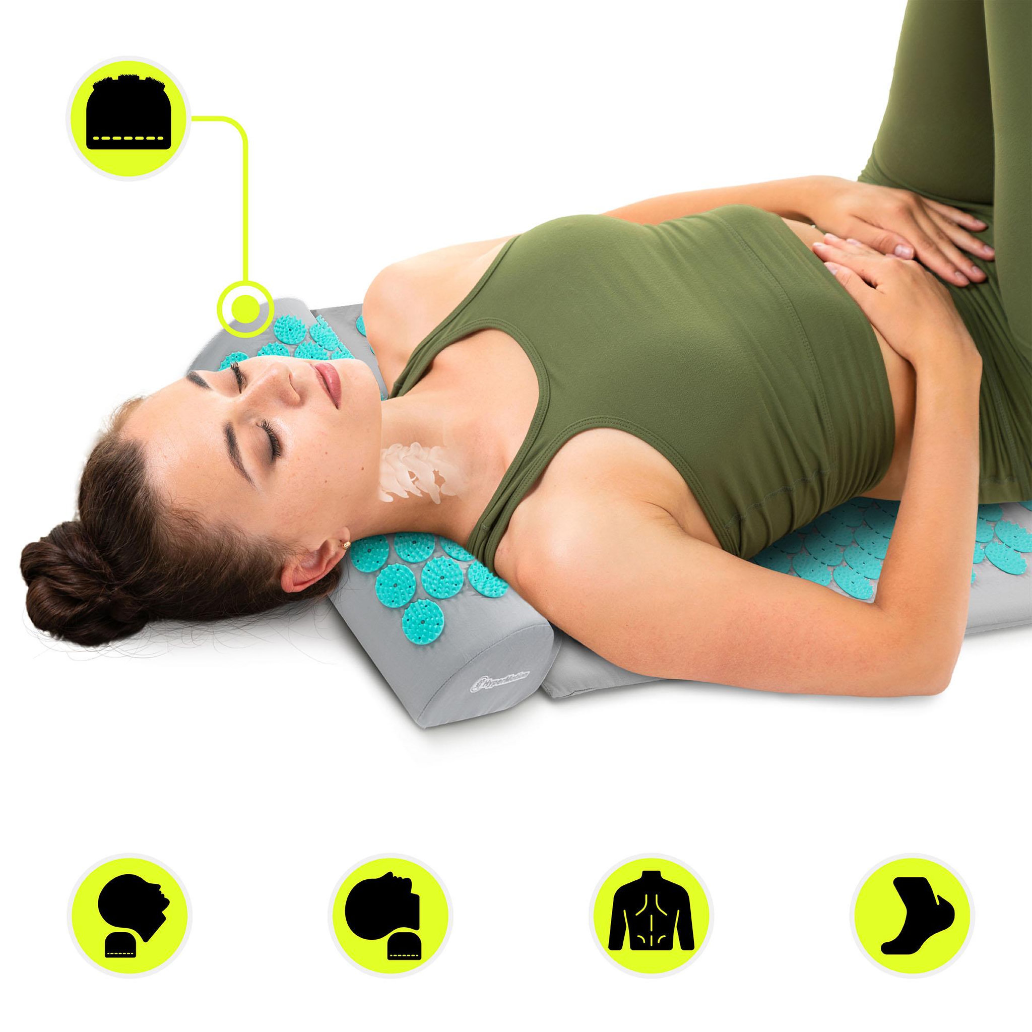 Voir la diapositive 5 : HYPERMOTION Kit Acupression XL HyperMotion Tapis 130 cm Coussin Housse Gris Menthe Adulte