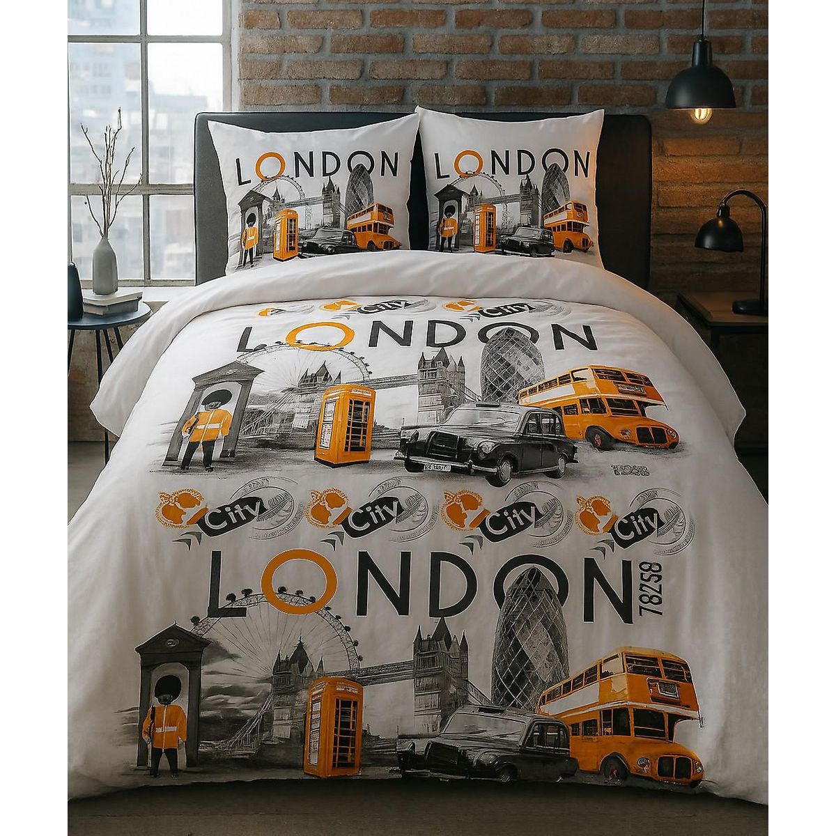 Home collection Parure de drap 4pcs 240x300 p/c london city orange