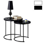 IDIMEX Lot de 2 tables d'appoint gigognes LEYRE, plateau rond en verre. Coloris disponibles : Blanc, Noir