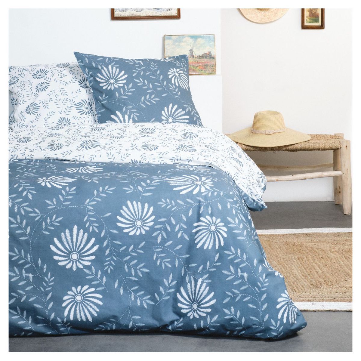 TODAY Parure housse de couette en coton imprimé Floral