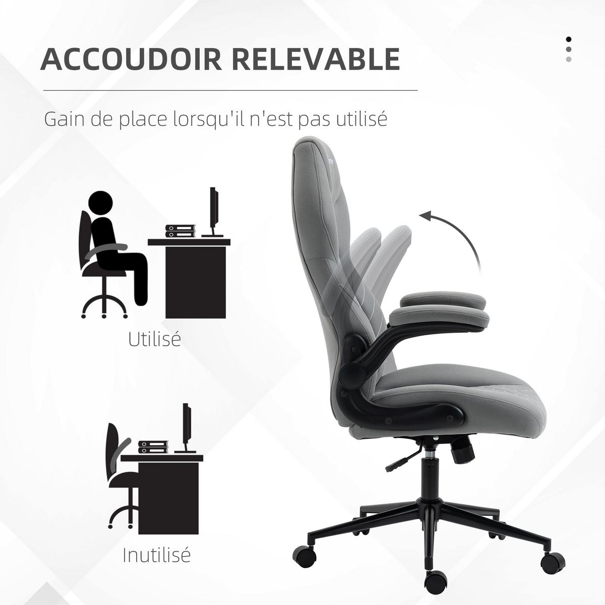 VINSETTO Fauteuil de bureau chaise de bureau ergonomique hauteur réglable pivotant 360° accoudoirs relevables tissu gris clair