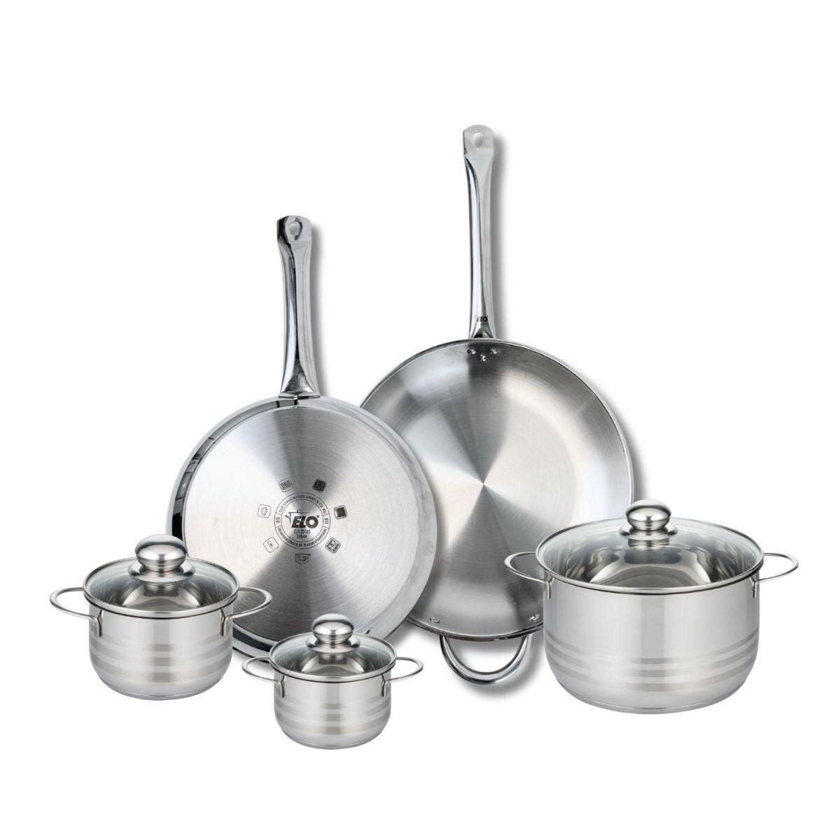 ELO Ensemble de 2 Poêles de cuisson 28 et 32 cm et 3 faitouts 12, 14 et 20 cm Elo Profi Brillant