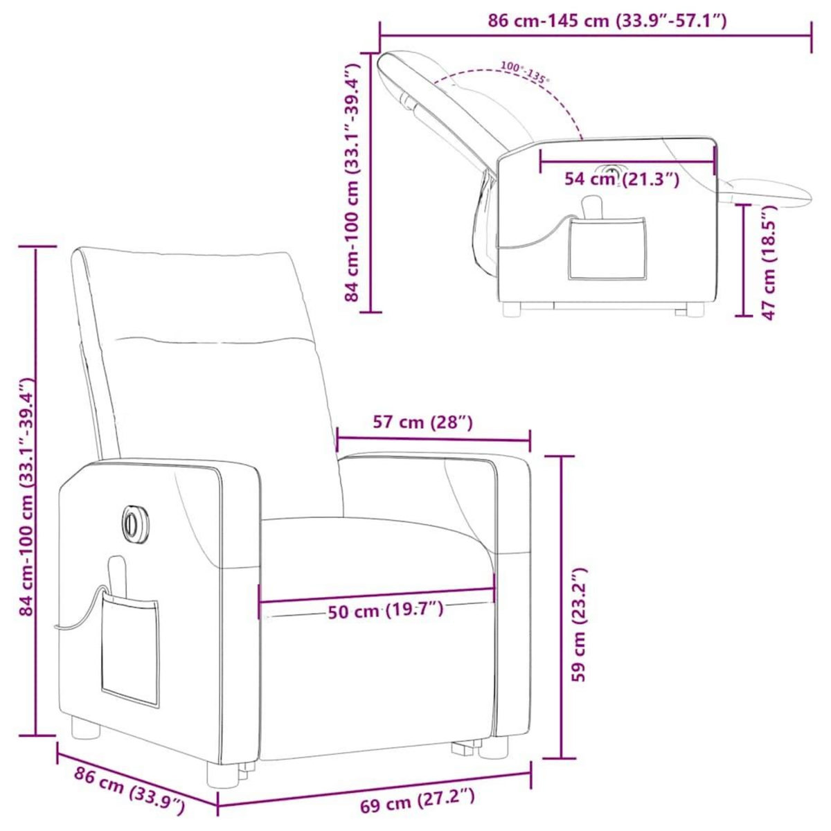 VIDAXL Fauteuil inclinable de massage electrique Gris clair Tissu