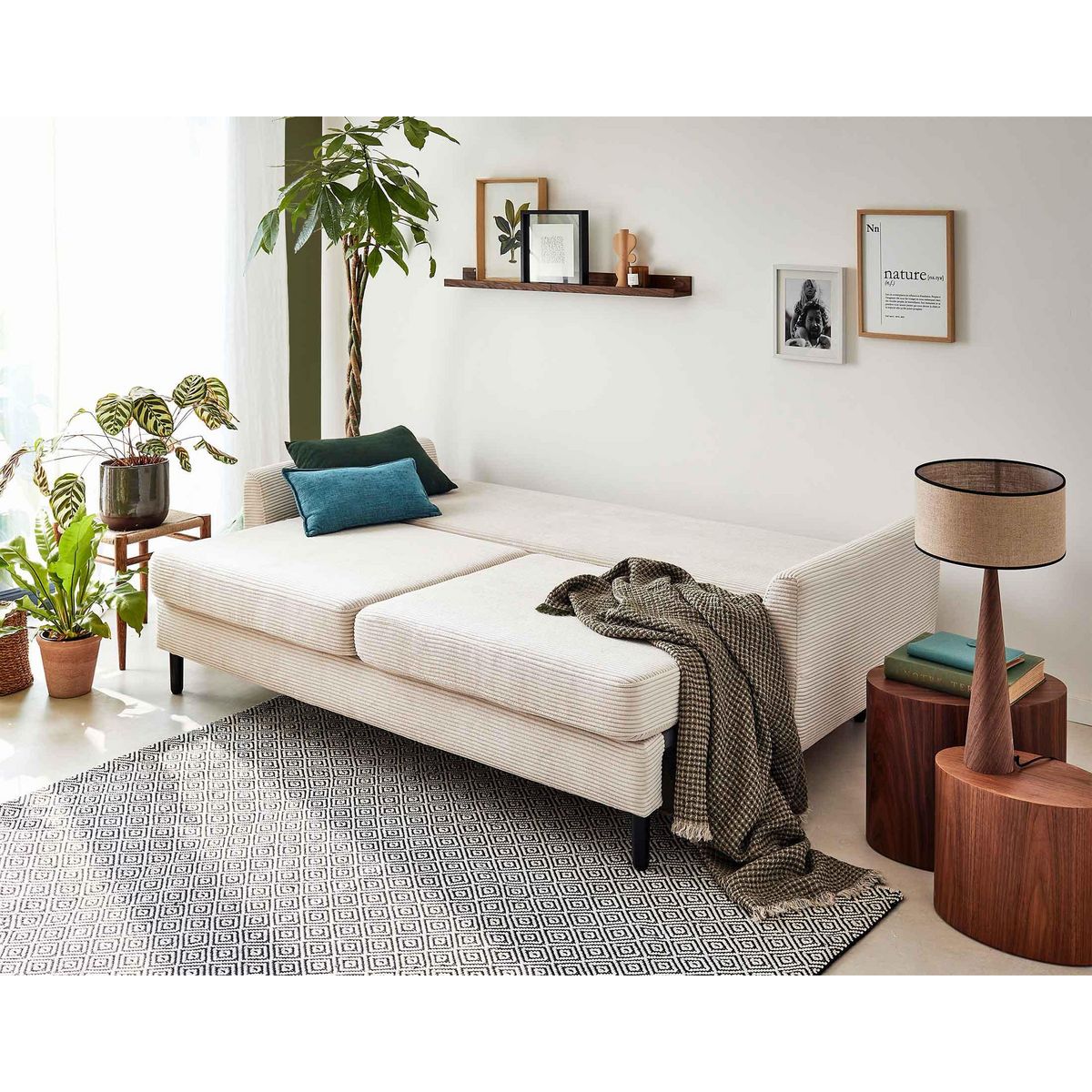 LISA DESIGN Dan - canapé 3 places - convertible avec coffre - en velours côtelé