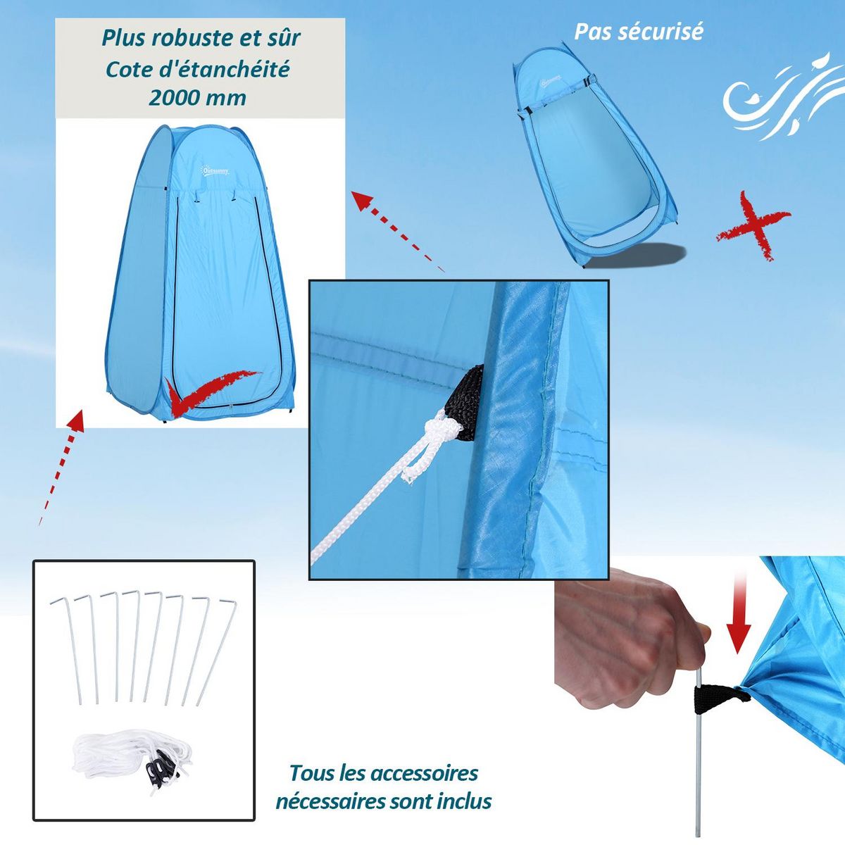OUTSUNNY Tente de douche pliable pop-up automatique instantanée cabinet de changement camping polyester bleu