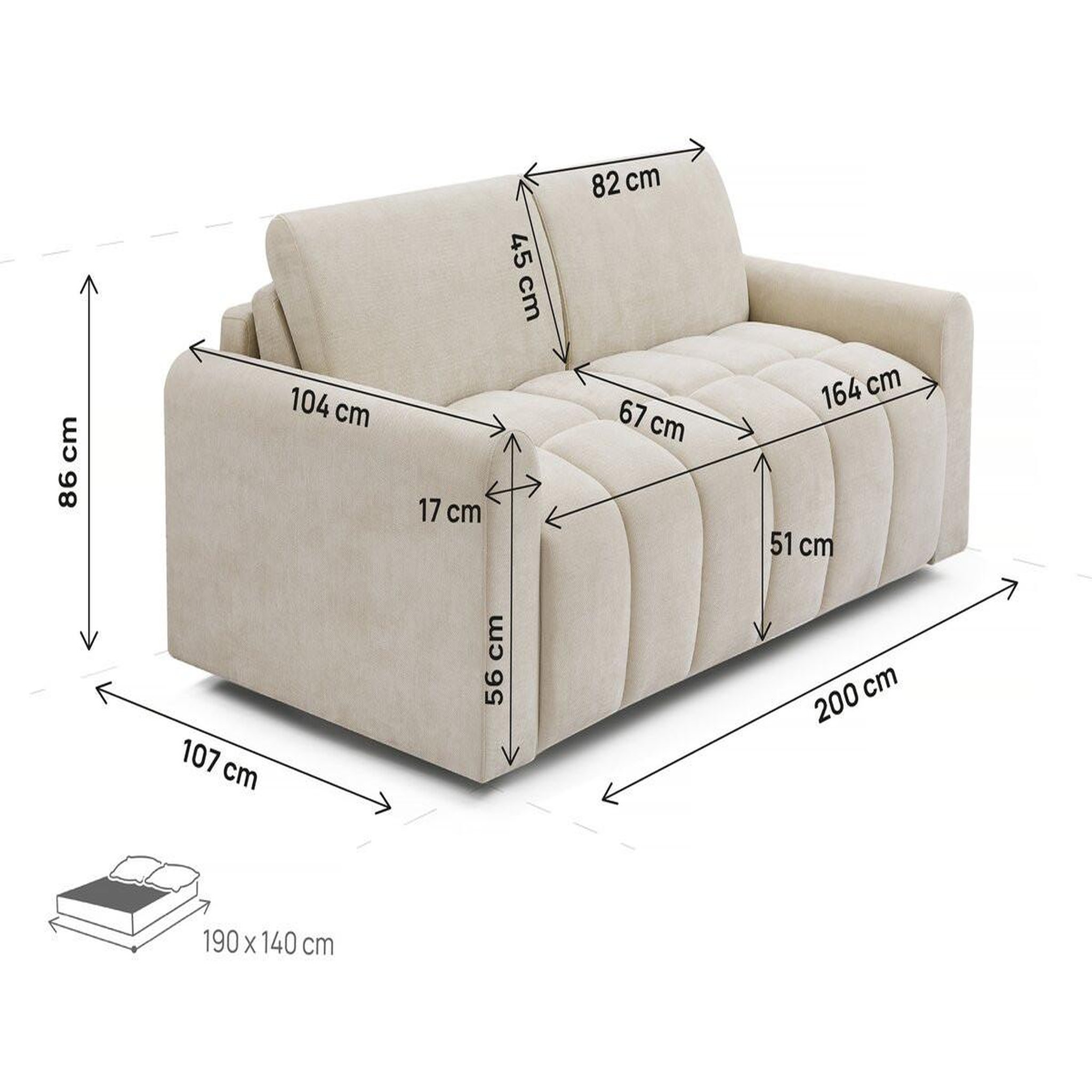 Voir la diapositive 4 : Habitat et Jardin Canapé lit convertible express  isadora  - matelas 18 cm - couchage 140 cm - 3 places - beige