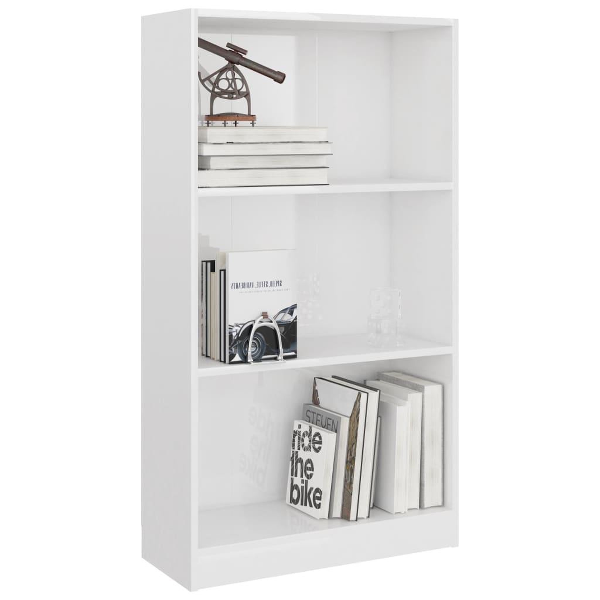 Voir la diapositive 3 : VIDAXL Bibliotheque 3 niveaux Blanc brillant 60x24x109 cm Bois