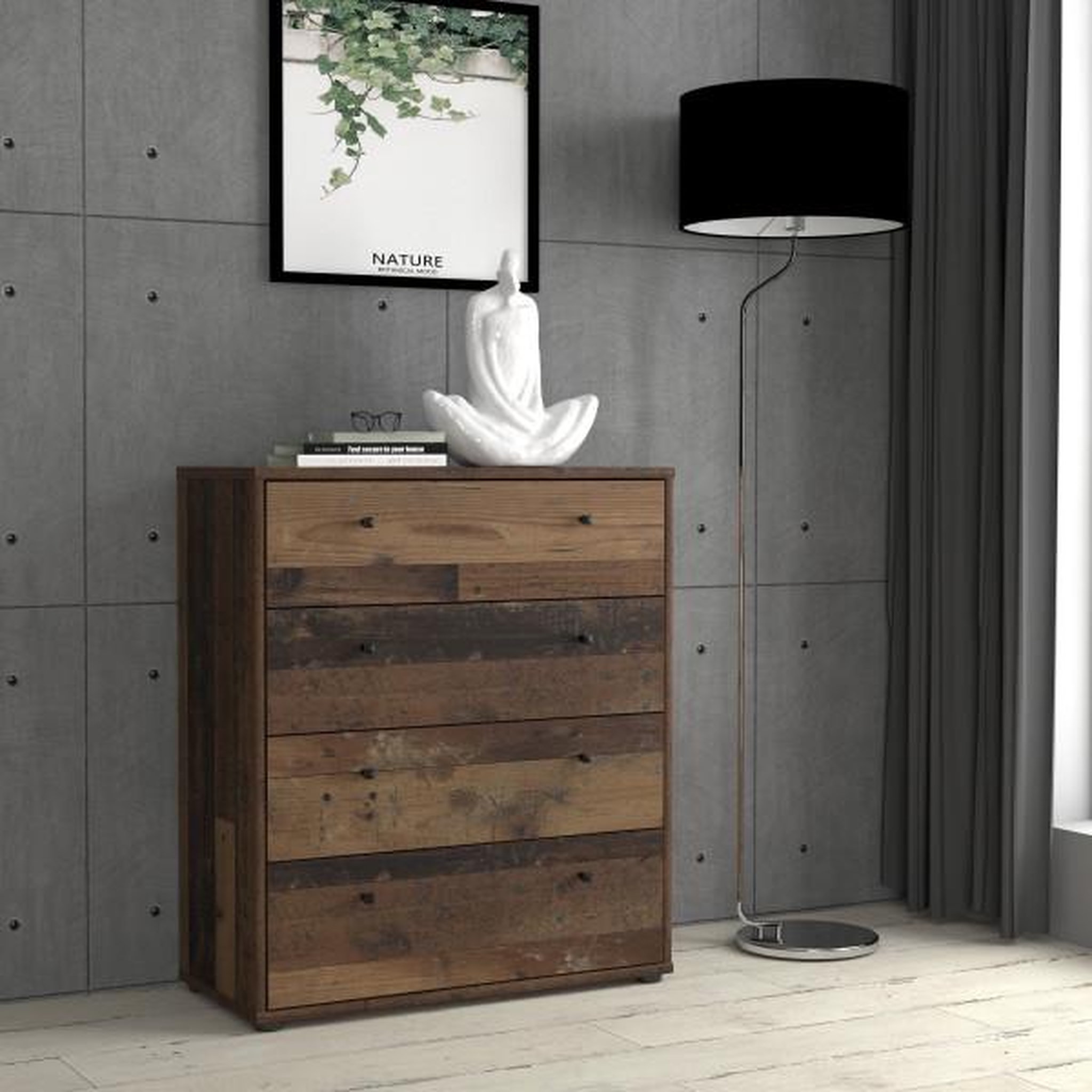 Voir la diapositive 2 : MARKET24 Commode - TEMPRA - 4 tiroirs - Vieux bois - 73,7 x 34,8 x 85,5 cm