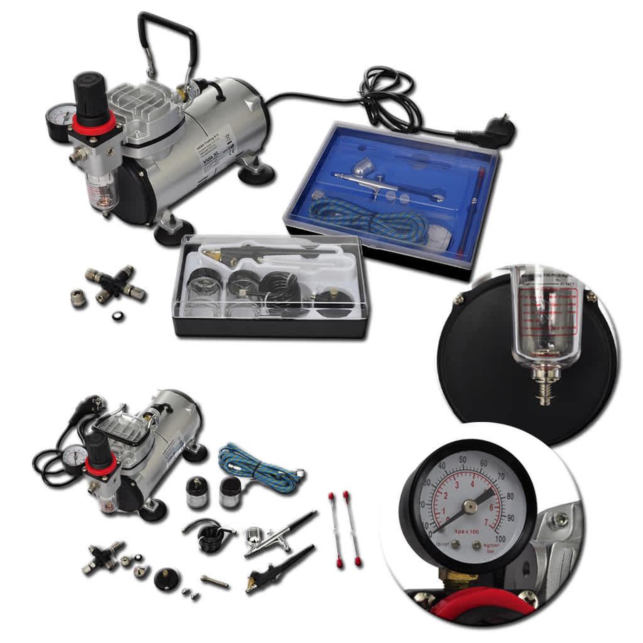 Voir la diapositive 6 : VIDAXL Kit de compresseur d'aerographe avec 2 pistolets