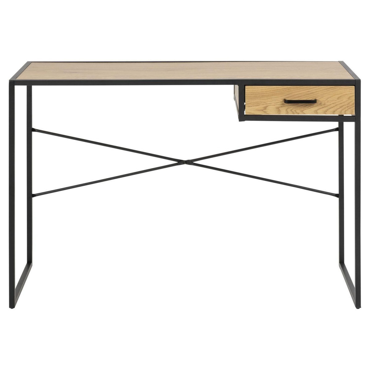TOILINUX Bureau en MDF et métal 1 tiroir - L 110cm x l. 45cm x H. 75 cm - Beige et Noir