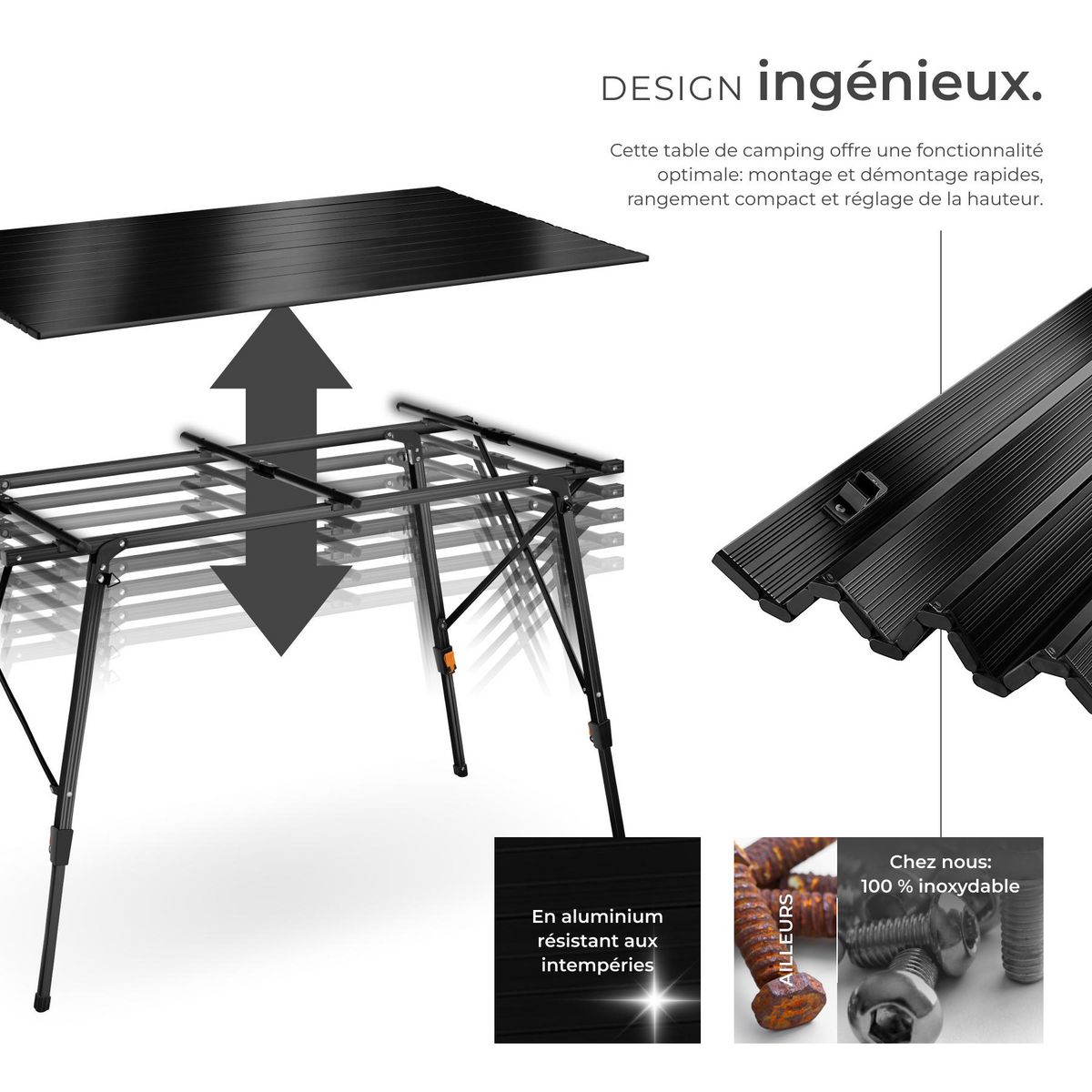 tectake Table de camping pliante noir