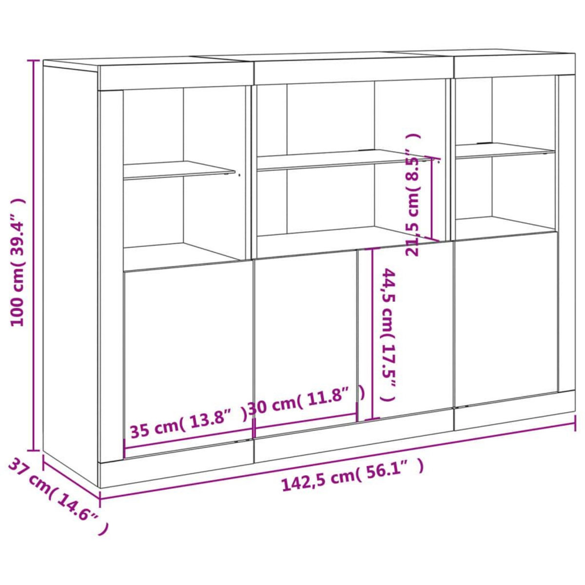 VIDAXL Buffets avec lumieres LED 3 pcs chene fume bois d'ingenierie