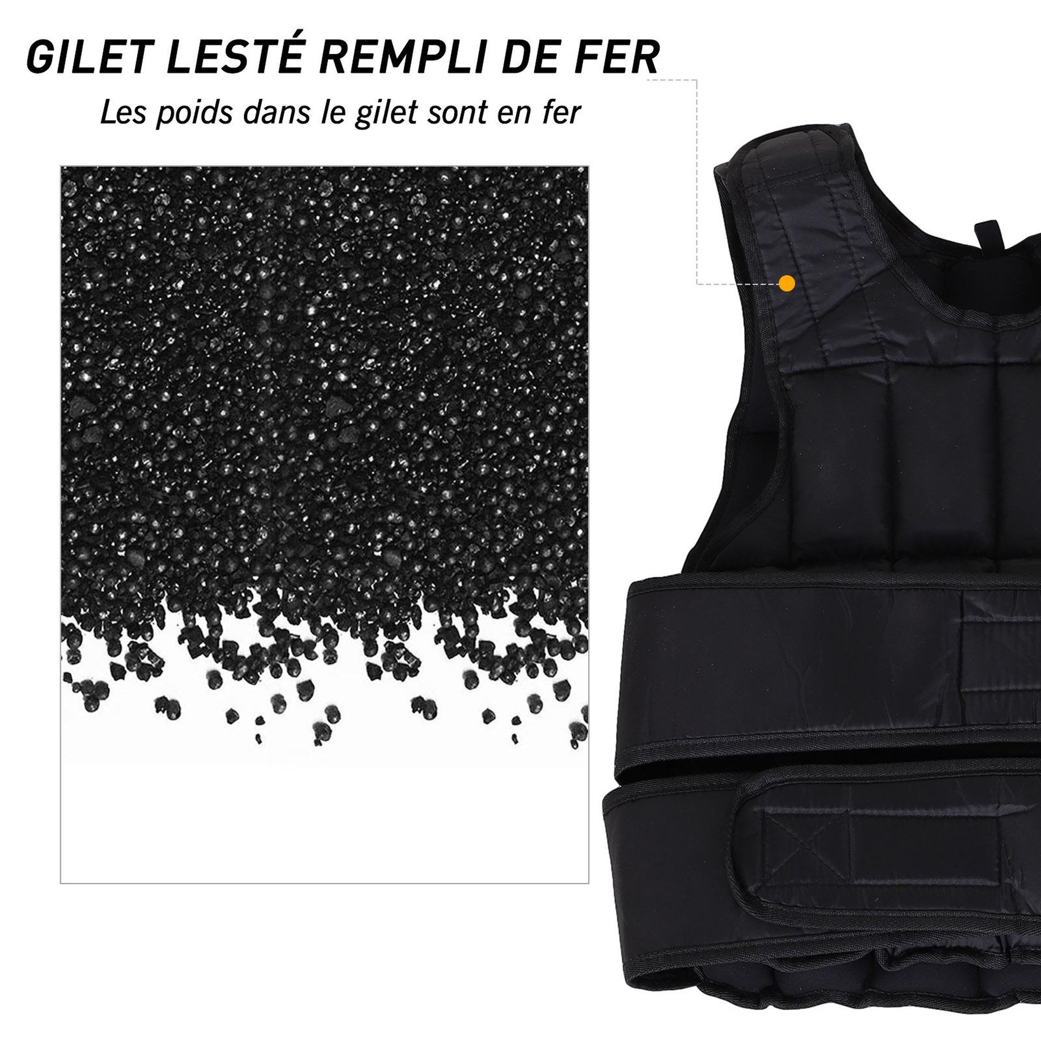 Voir la diapositive 6 : HOMCOM Gilet lesté réglable veste lestée 20 Kg max. poids amovibles entrainement musculation exercice boxe oxford noir
