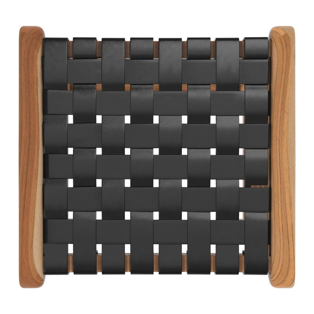 Rendez vous déco Tabouret pour îlot central 68 cm en teck et cuir tressé noir-Kuna