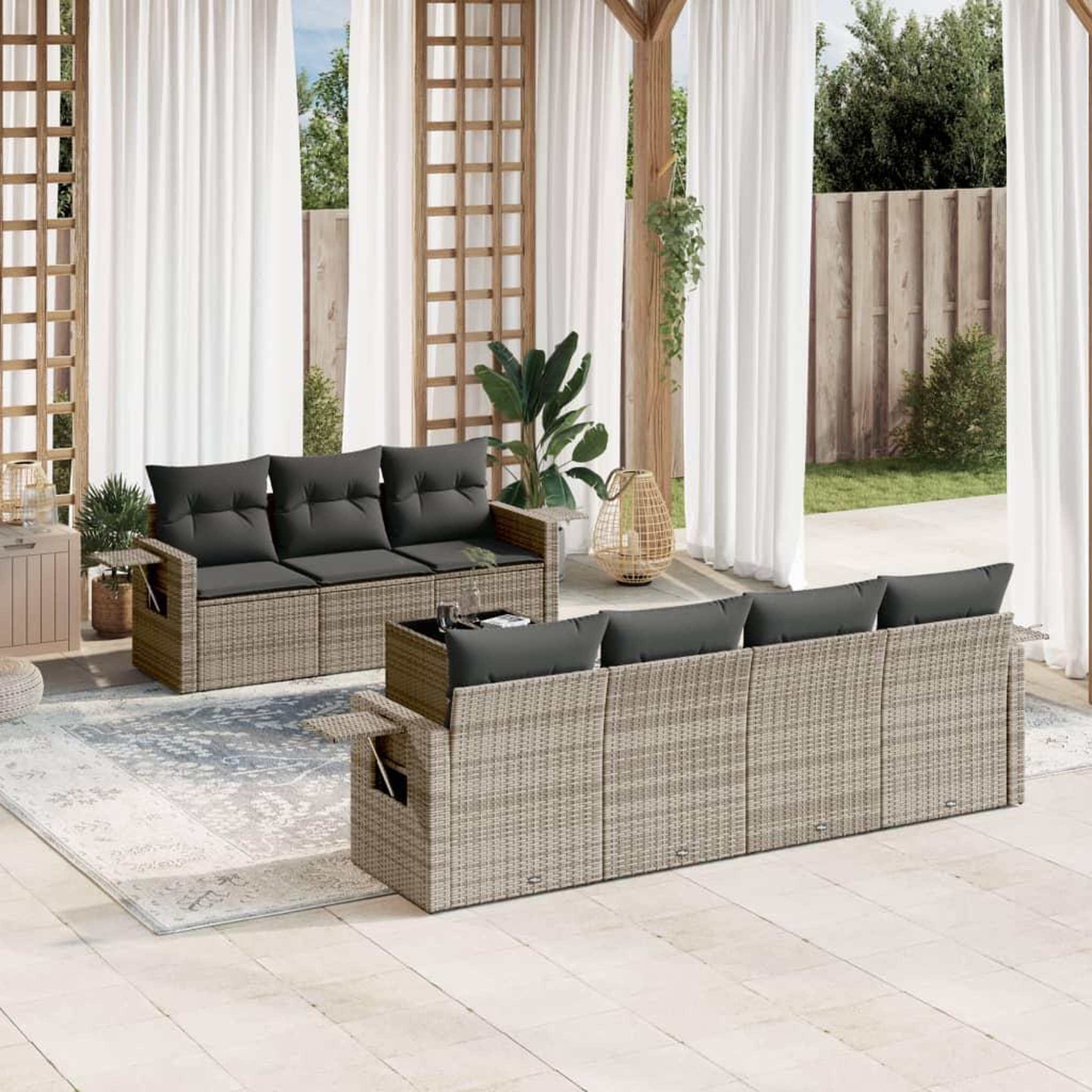 VIDAXL Salon de jardin 8 pcs avec coussins gris resine tressee