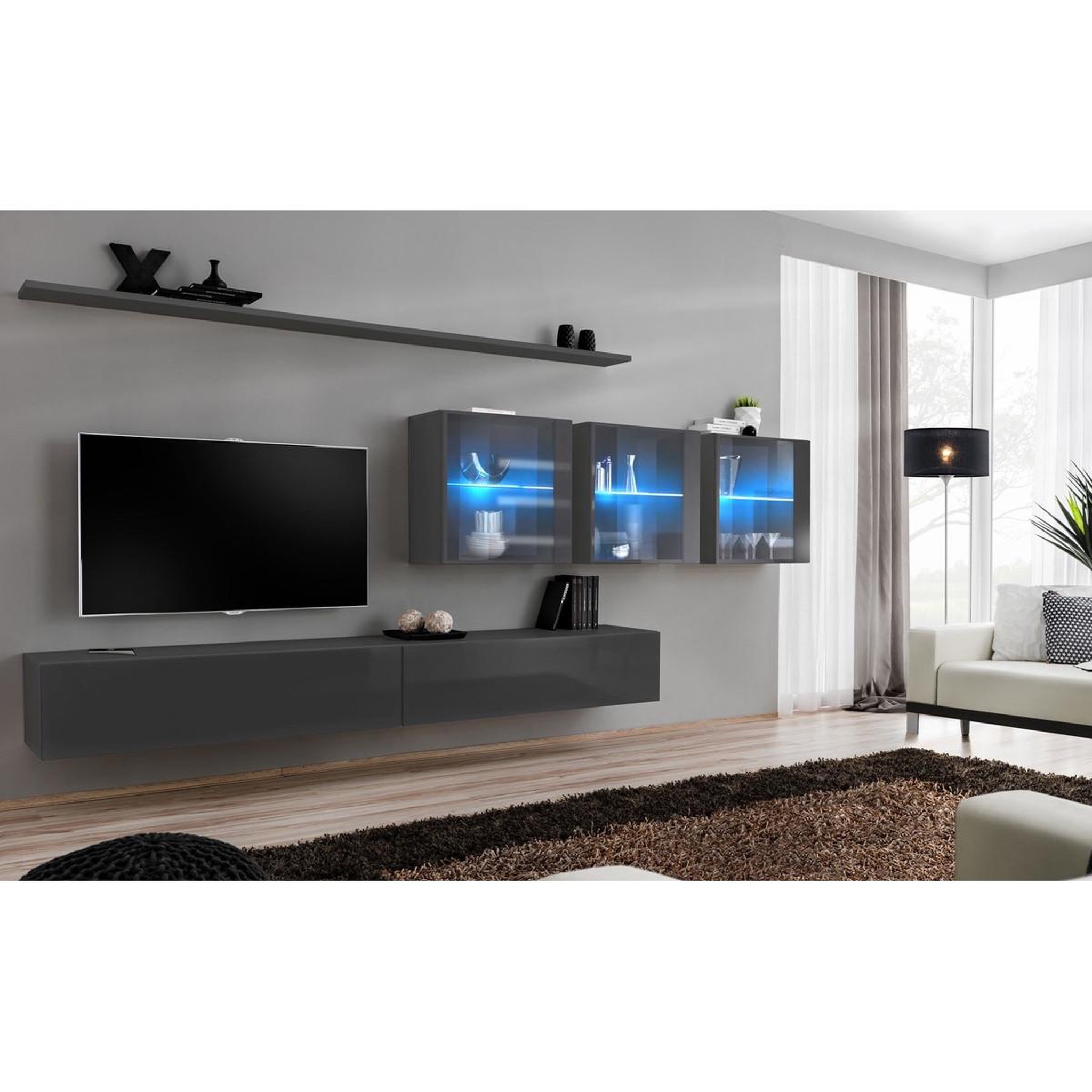 Voir la diapositive 2 : Paris Prix Meuble TV Mural Design  Switch XVII  340cm Gris
