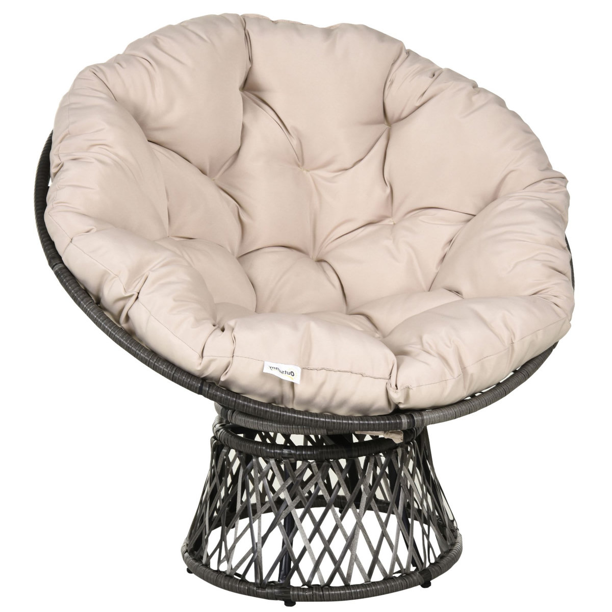 OUTSUNNY Fauteuil rond de jardin fauteuil papasan pivotant grand confort Ø 97 x 90H cm grand coussin fourni polyester résine tressée crème
