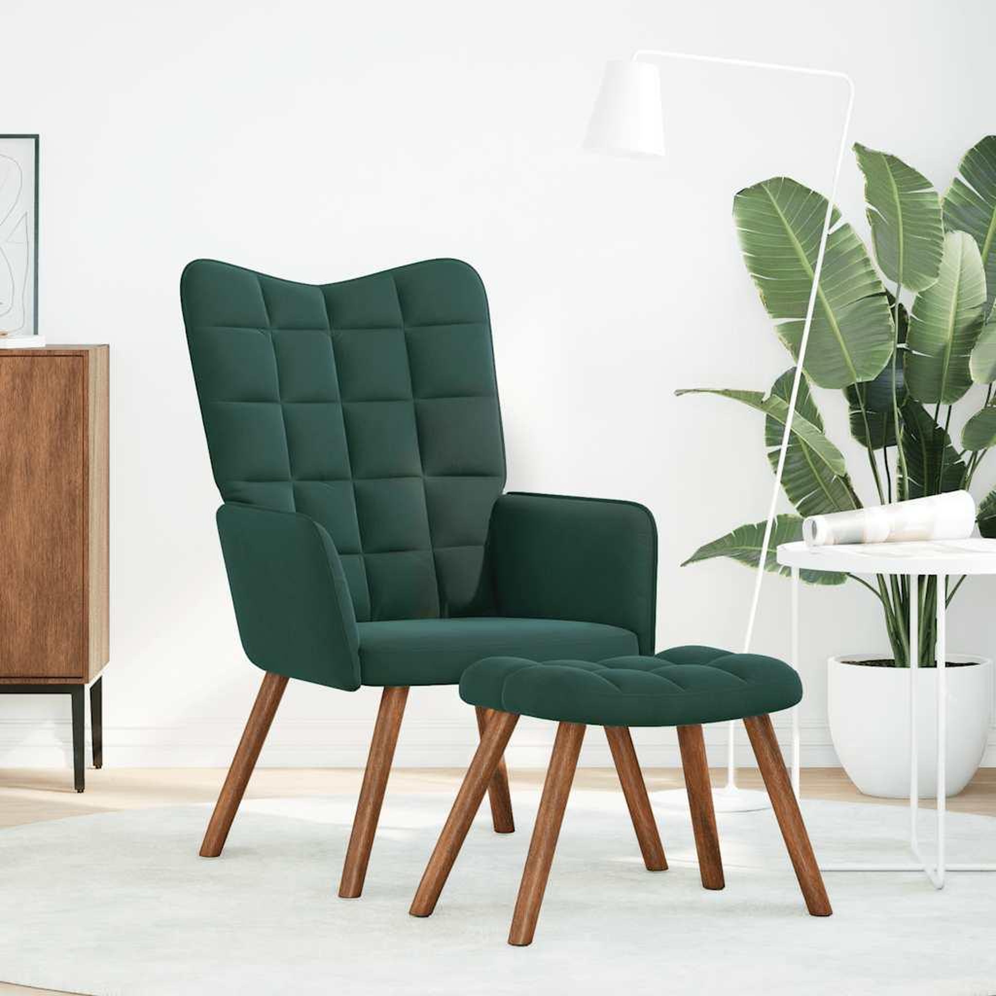 Voir la diapositive 3 : VIDAXL Chaise de relaxation avec tabouret Vert fonce Velours