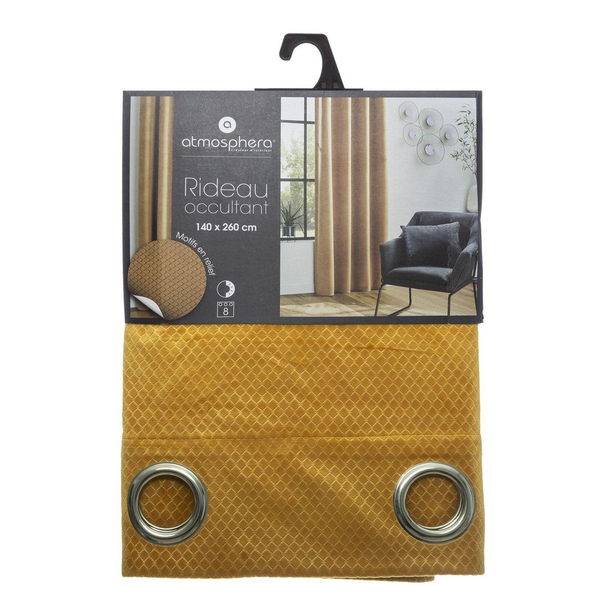 ATMOSPHERA Rideau de salon occultant 8 œillets modèle Otto - 140 x 260 cm - Ocre