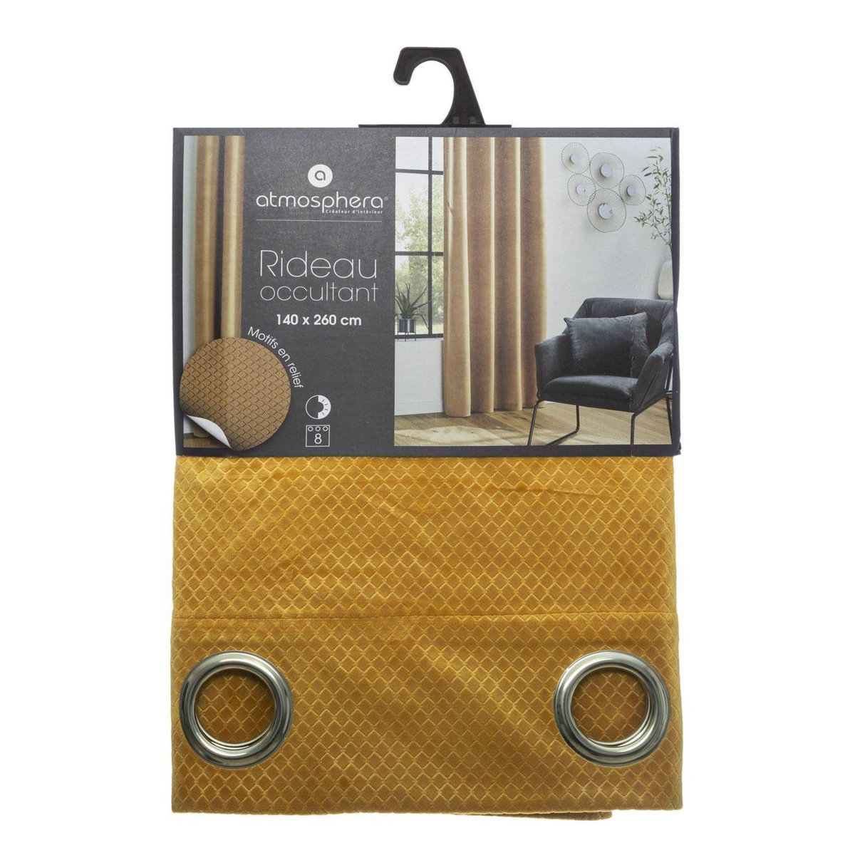 ATMOSPHERA Rideau de salon occultant 8 œillets modèle Otto - 140 x 260 cm - Ocre
